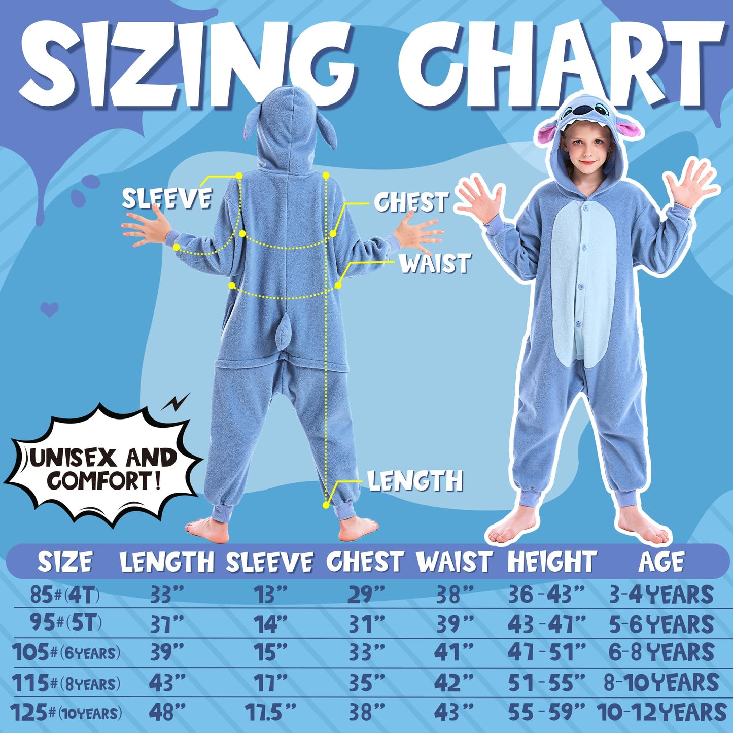 CANASOUR Kids Blue Animal Onesie Costume – 5T Anime Cosplay Pajamas