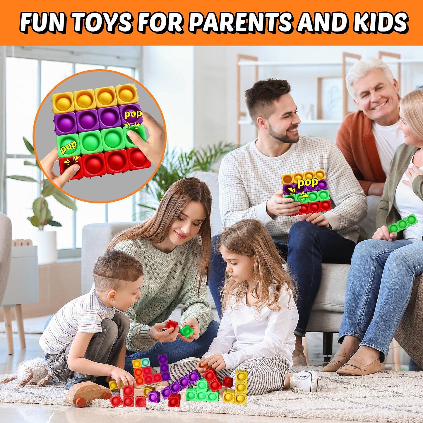 Candisplay Giant Pop Blocks Bubble – Premium Silicone Fidget Blocks for Imaginative Play & Learning (36PCS)