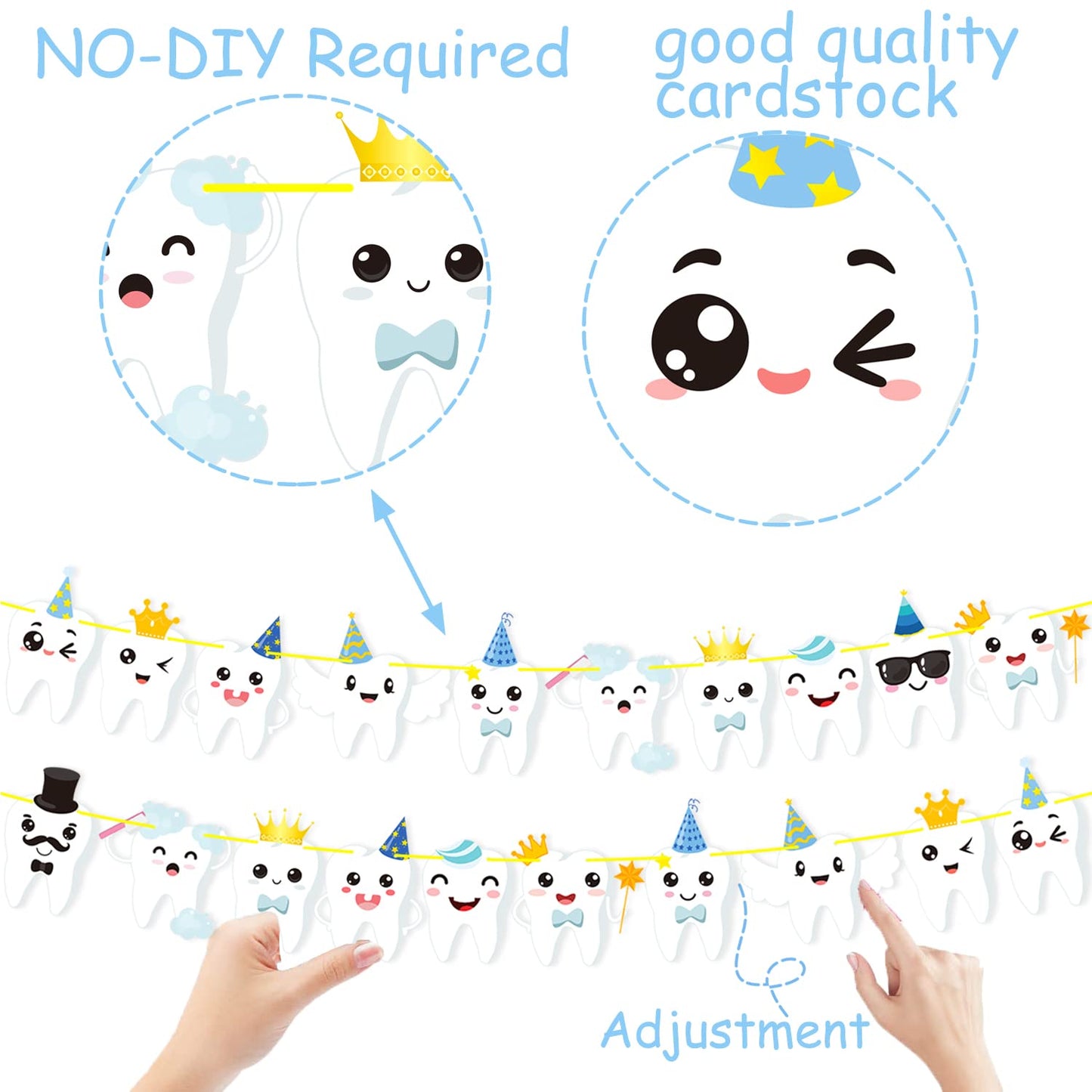 Candy Chef Tooth Party Banner – 2-Piece Teeth Cutout Decor for First Tooth Party, Dental Birthday & Baby Shower