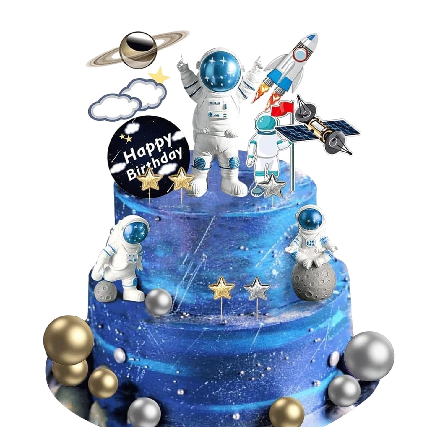 CANIPHA 22Pcs Space Cake Toppers — Astronaut Figurines, Planets, Stars & Pearl Balls for Outer Space Birthday Cakes
