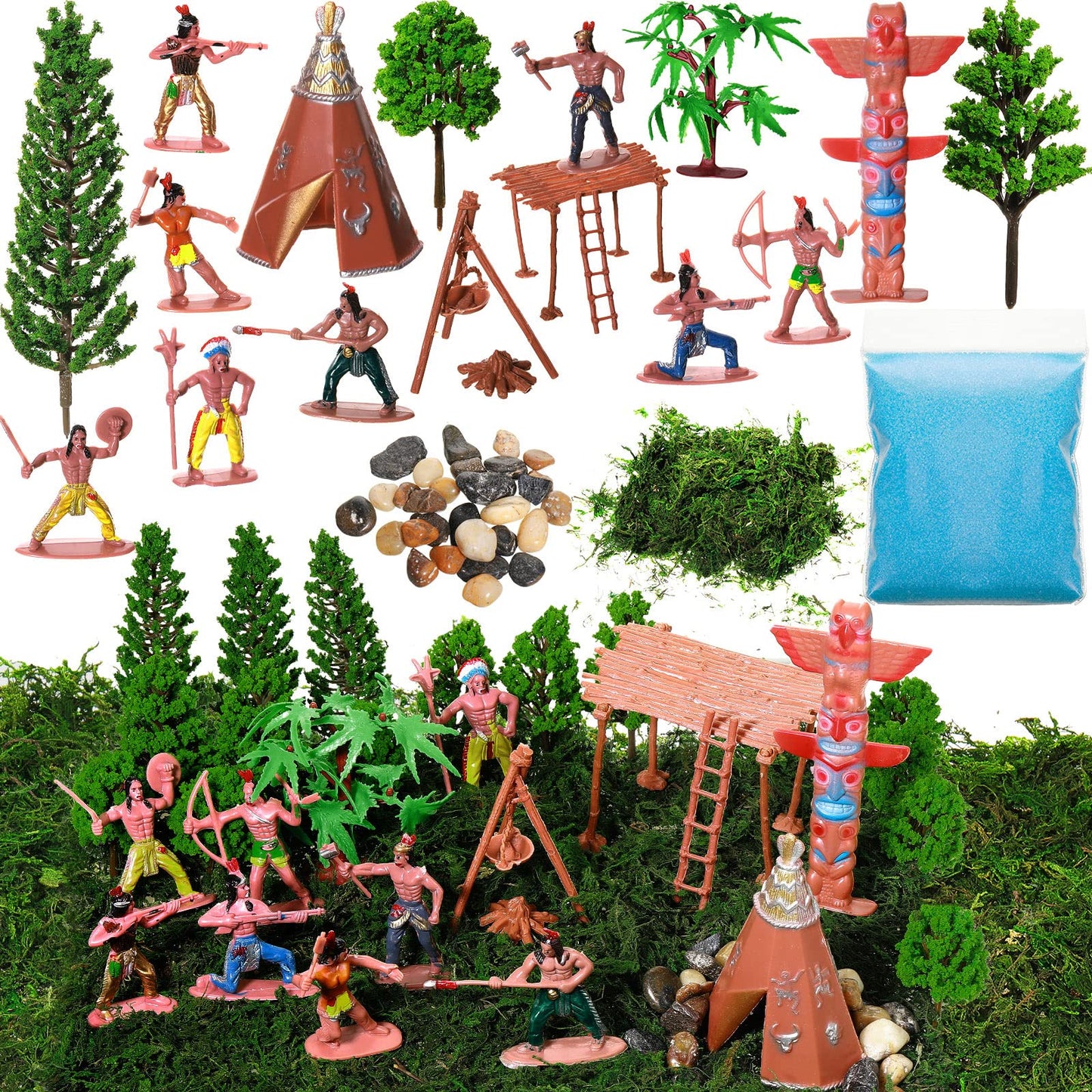Canlierr 32 Pcs Native American Indians Figures Set for Diorama & Education