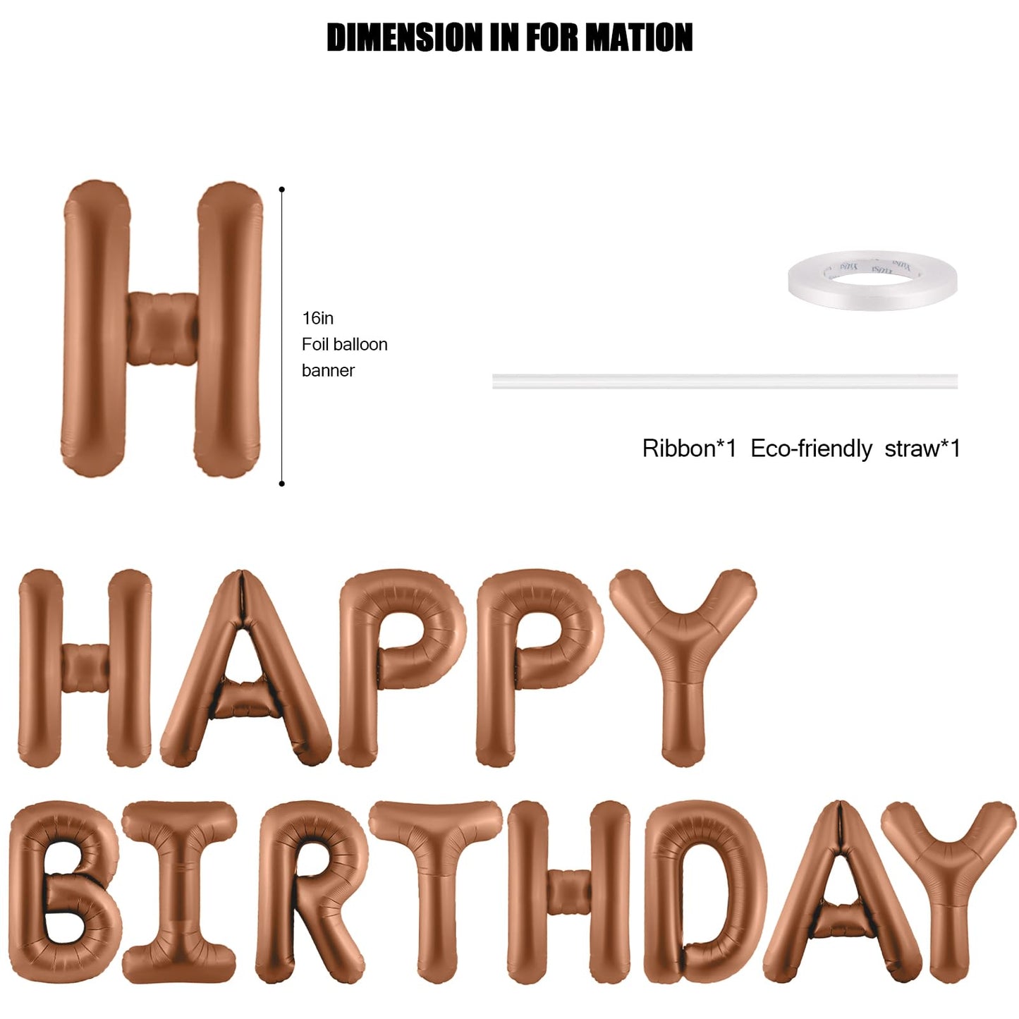 CANREVEL Happy Birthday Banner 13pc 16-Inch Chocolate Foil Letters – 3D Party Decor