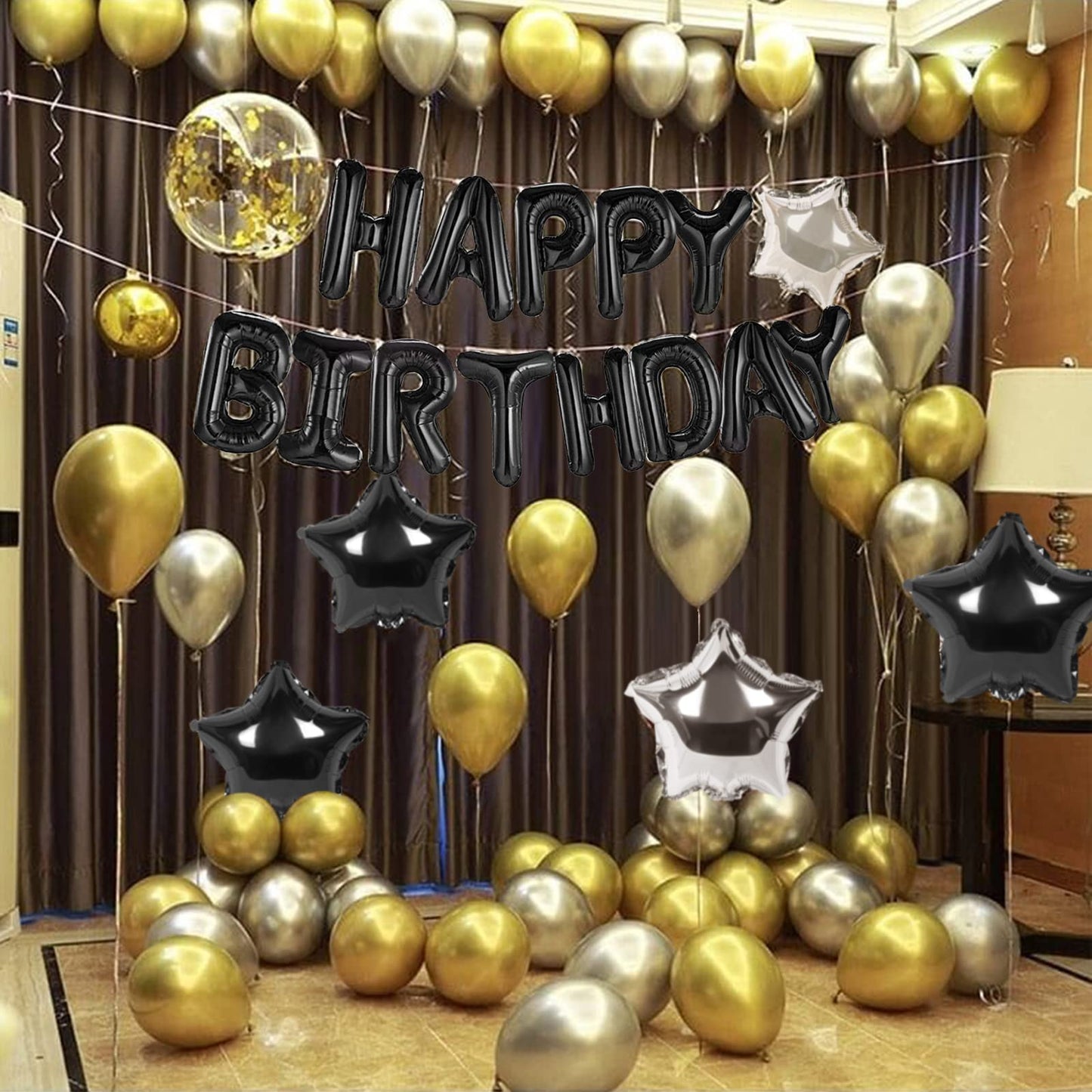 CANREVEL Happy Birthday Banner 13 Letters + 12 Balloons – 16in Black 3D Party Decorations