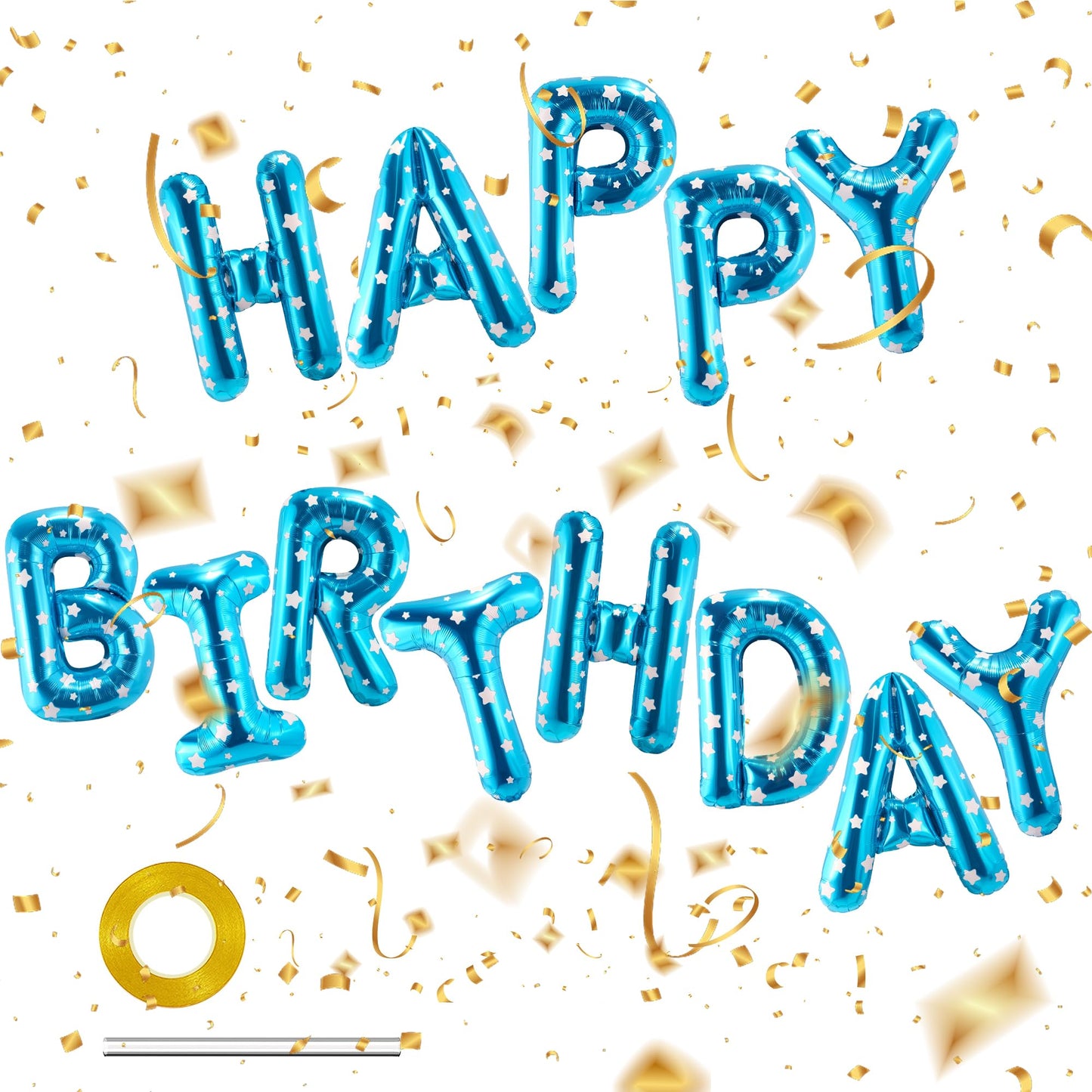 CANREVEL Happy Birthday Banner - 13 Pcs 16-Inch Foil Letter Balloons with 3D Blue Star