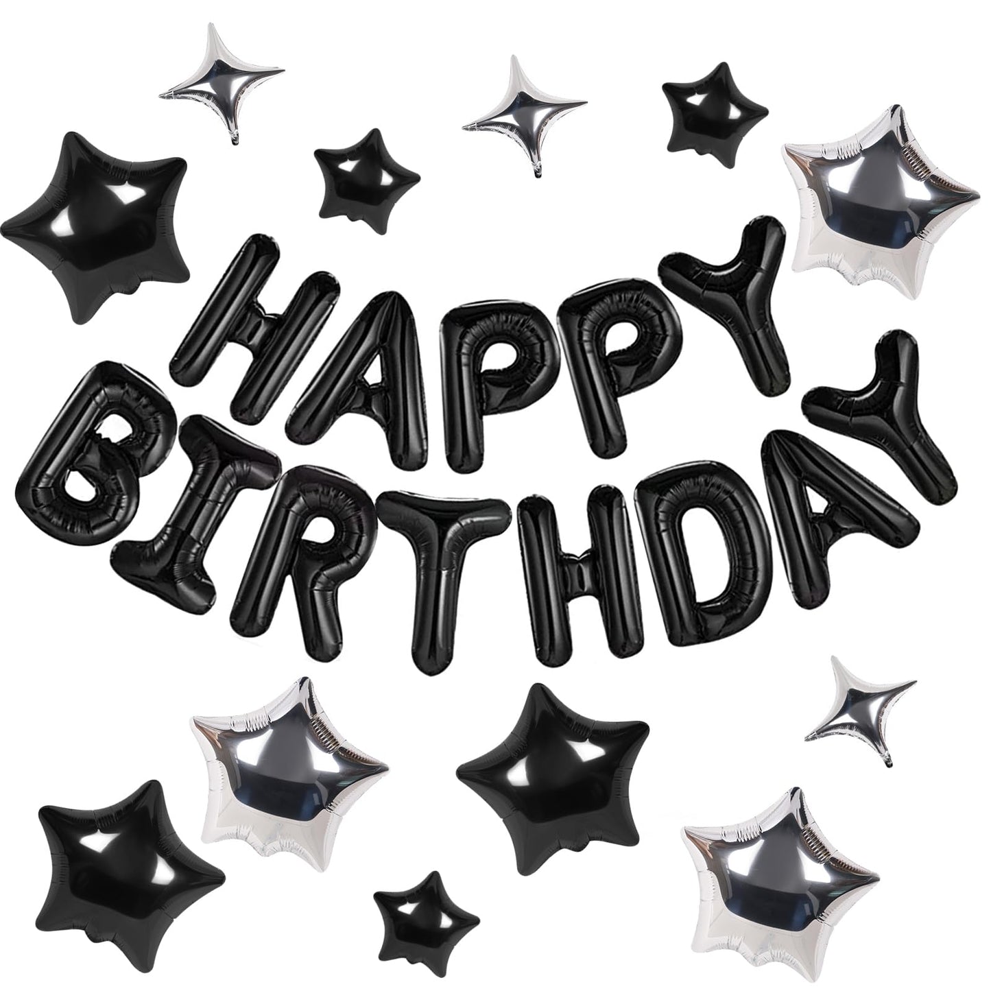 CANREVEL Happy Birthday Banner 13 Letters + 12 Balloons – 16in Black 3D Party Decorations