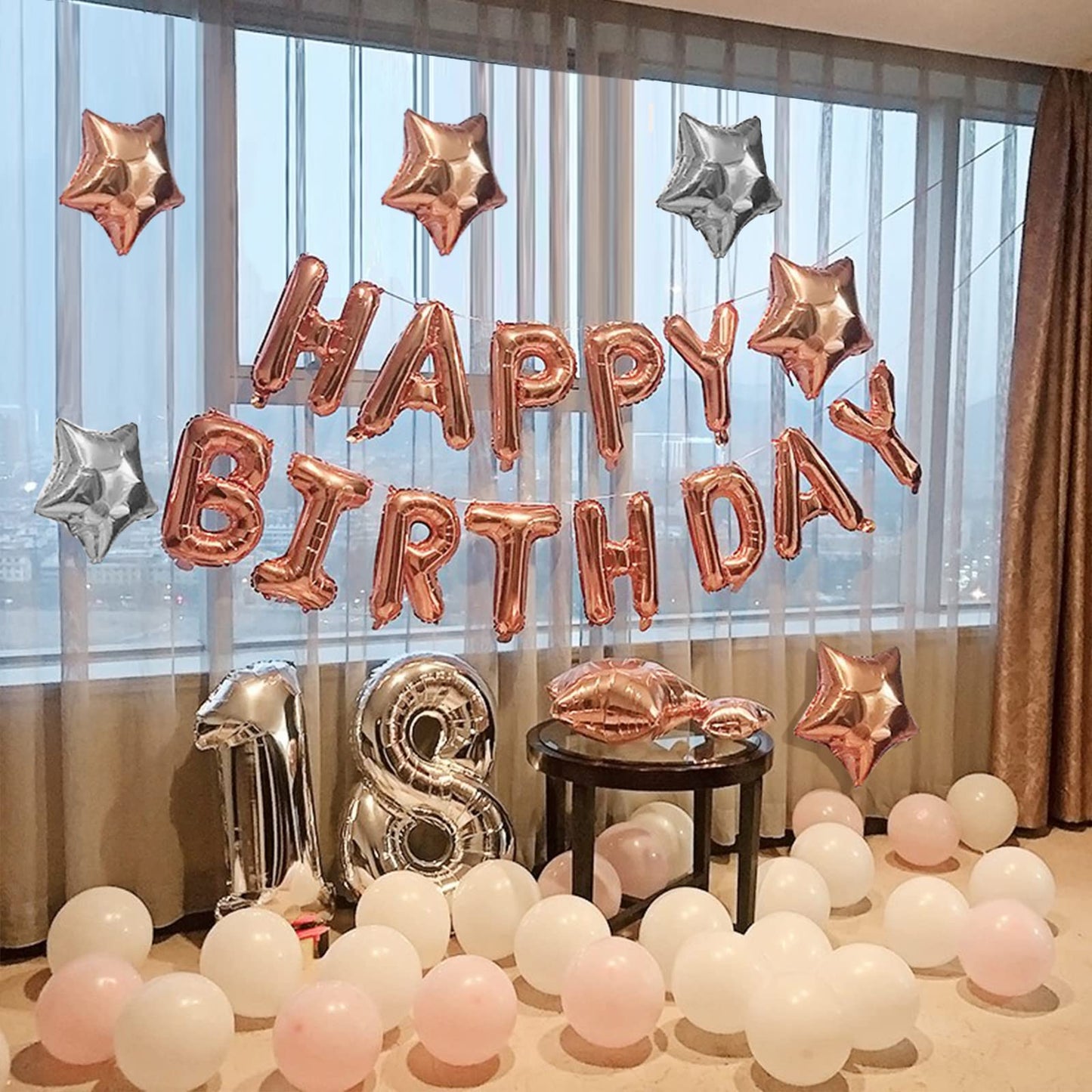 CANREVEL Happy Birthday Banner 13pc 16in Rose Gold Mylar Letters - Party Decor