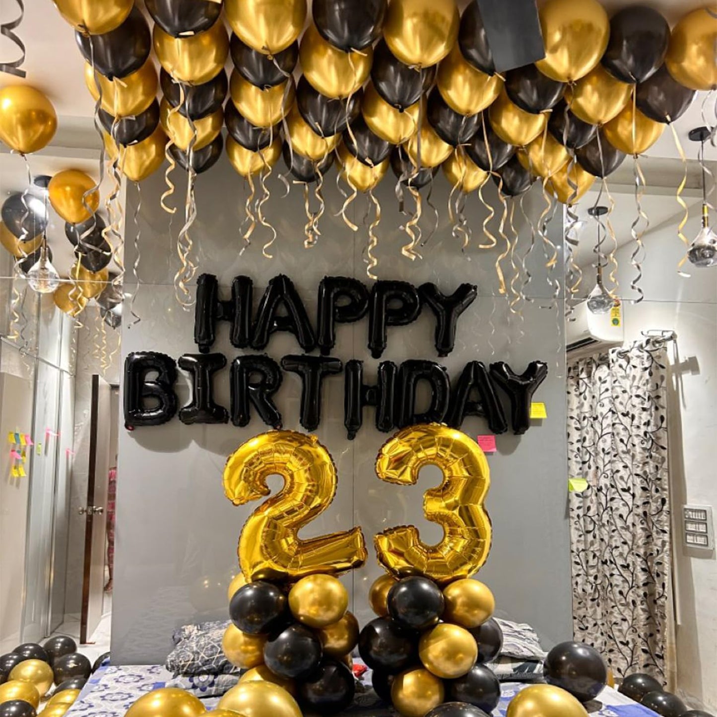 CANREVEL Happy Birthday Banner 13 Letters + 12 Balloons – 16in Black 3D Party Decorations