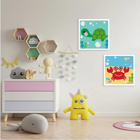 Canrichshop 4 Pack Framed Paint by Numbers Kit for Kids – 8x8 inch, Sea Animals, Easy Beginner Painting