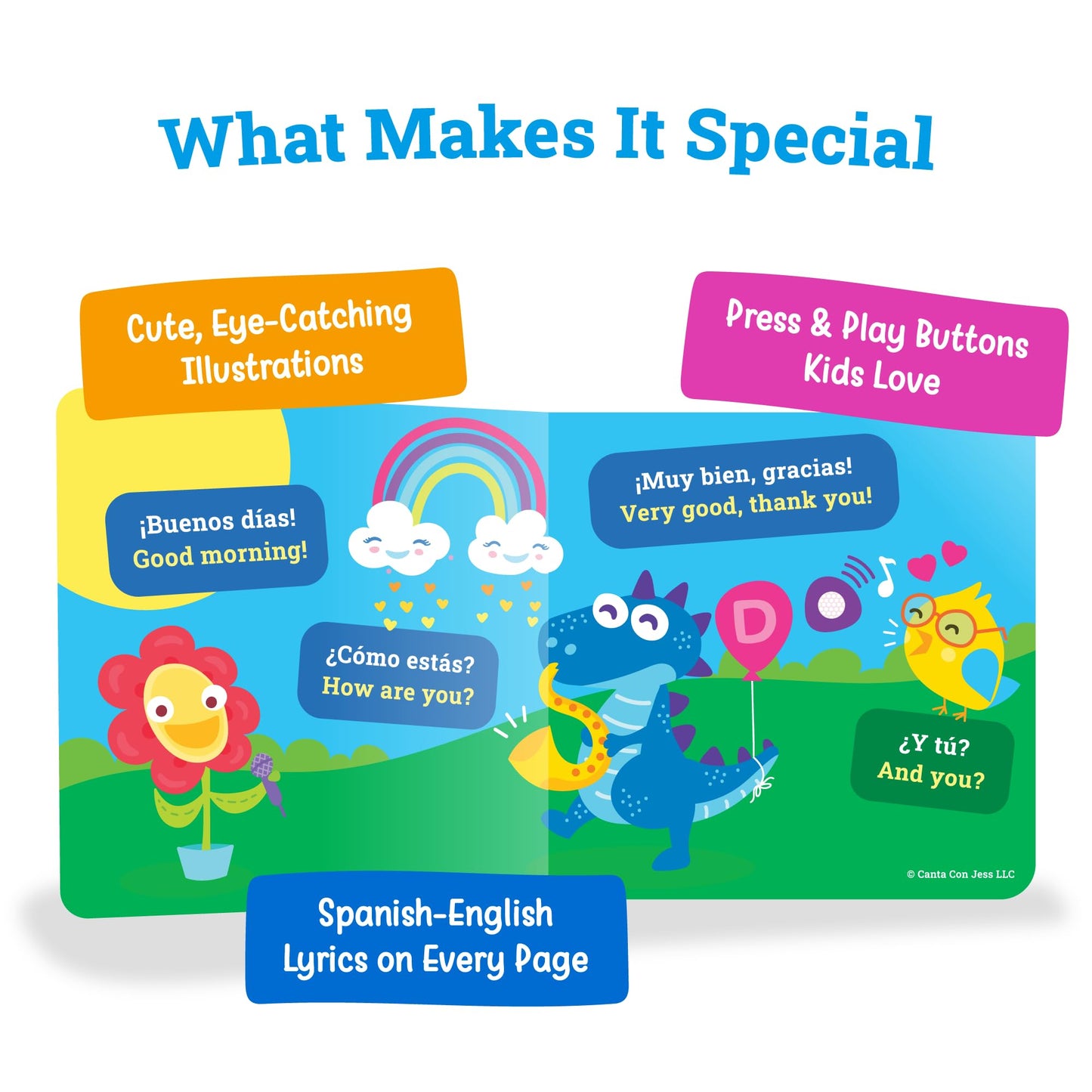 Canta Con Jess Spanish Learning Songs Sound Book – Bilingual 6-Song Book for Babies & Toddlers (Ages 1–3)