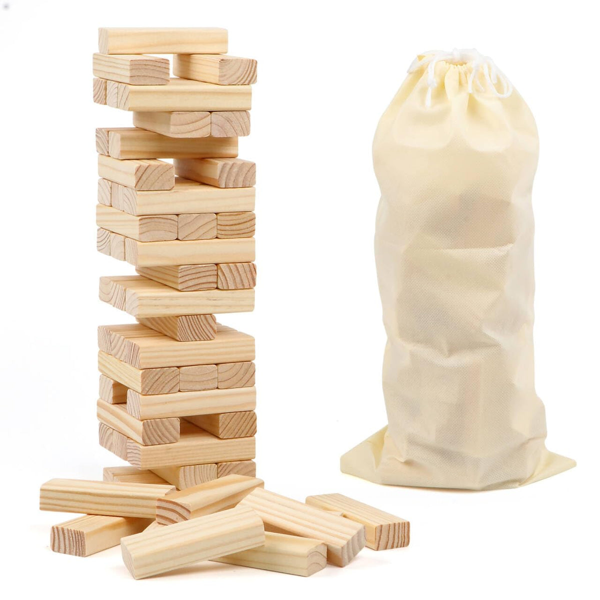 Canuan 54PCS Classic Block Stacking Game – Family Wooden Tumbling Tower