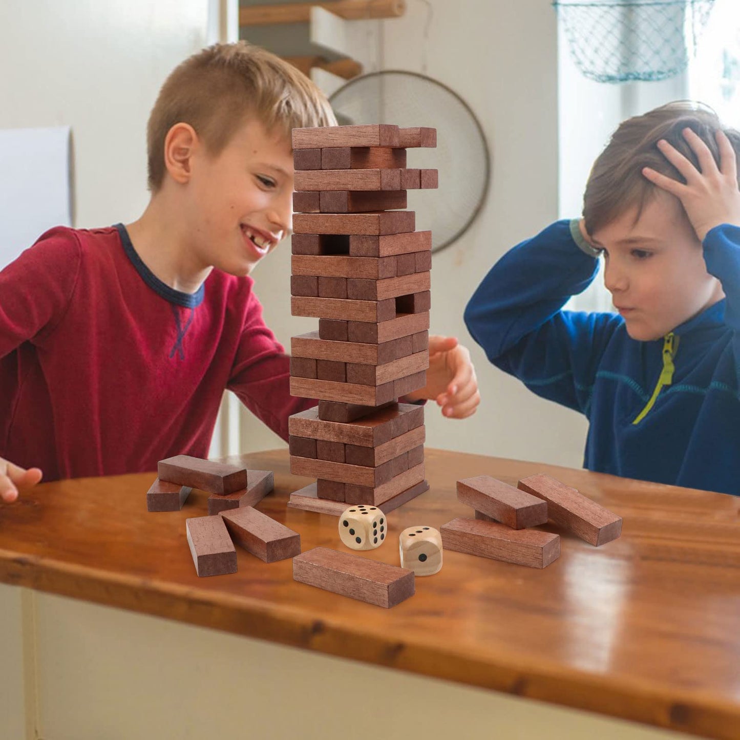 Canuan Wooden Tumbling Tower 54PCS Blocks with Dice | Family Party Game & Storage Box