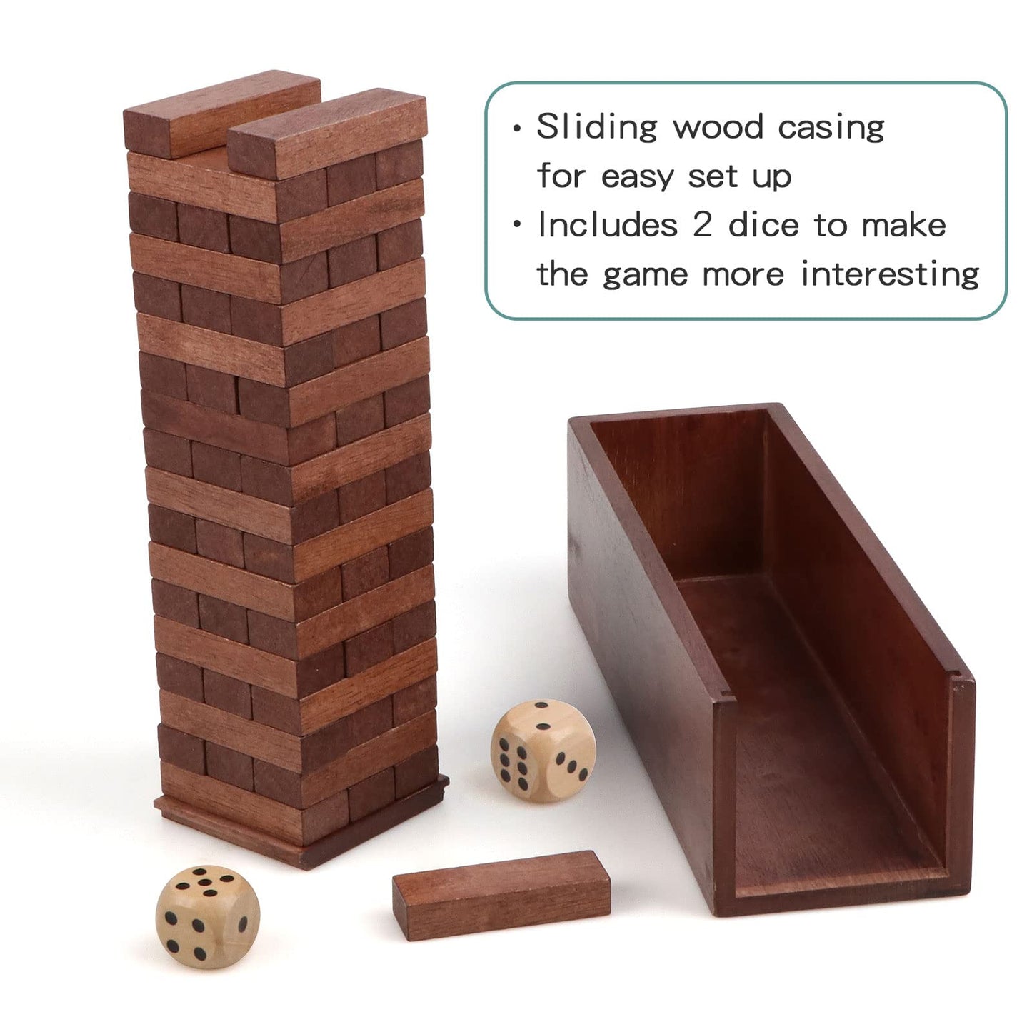 Canuan Wooden Tumbling Tower 54PCS Blocks with Dice | Family Party Game & Storage Box