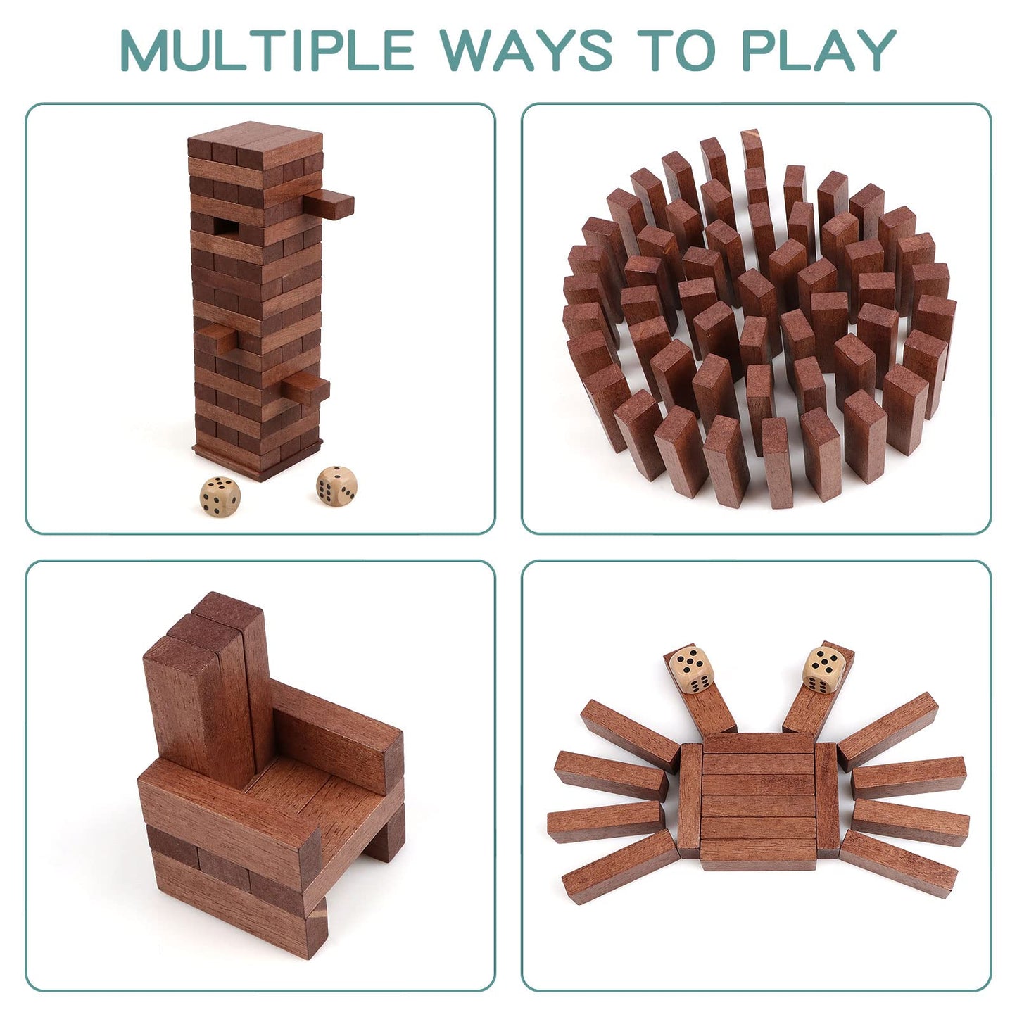 Canuan Wooden Tumbling Tower 54PCS Blocks with Dice | Family Party Game & Storage Box