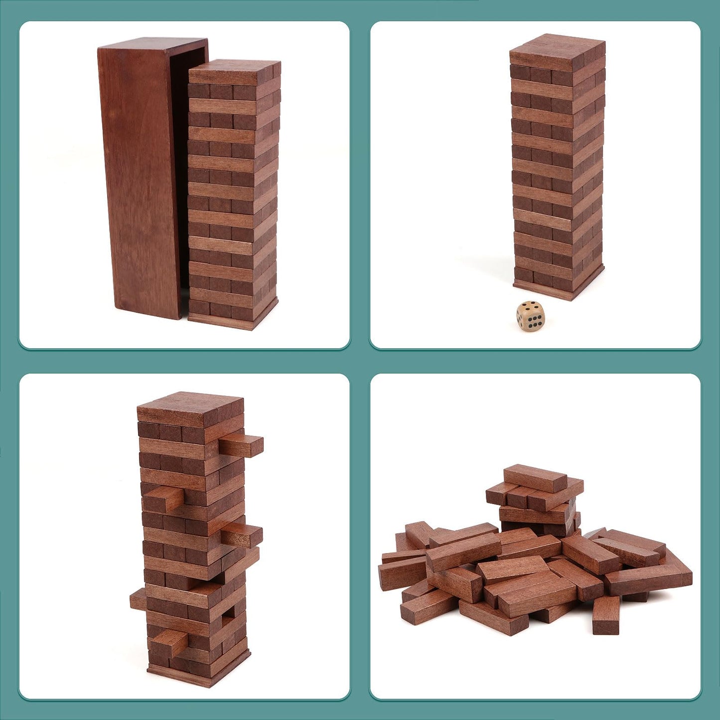 Canuan Wooden Tumbling Tower 54PCS Blocks with Dice | Family Party Game & Storage Box