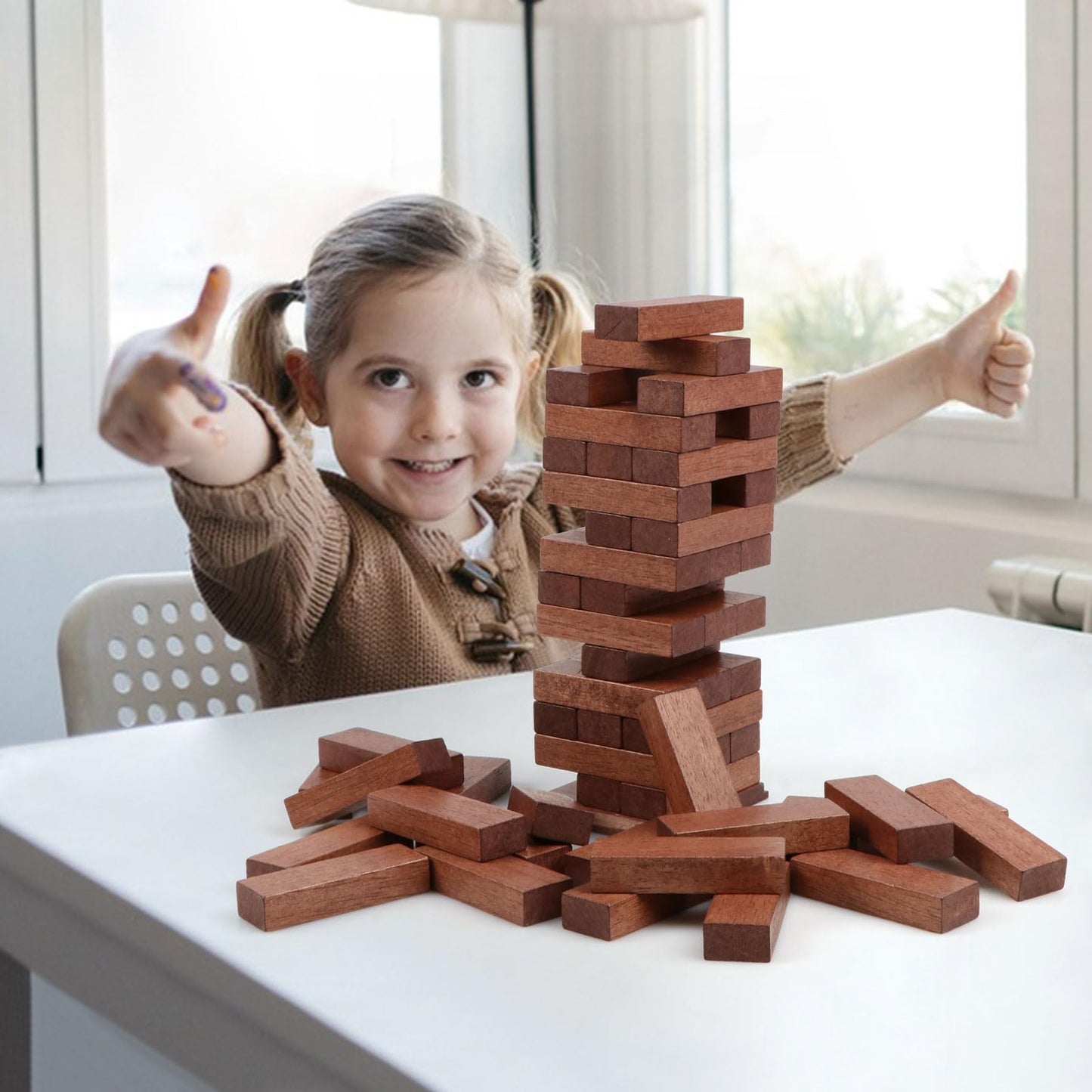 Canuan Wooden Tumbling Tower 54PCS Blocks with Dice | Family Party Game & Storage Box
