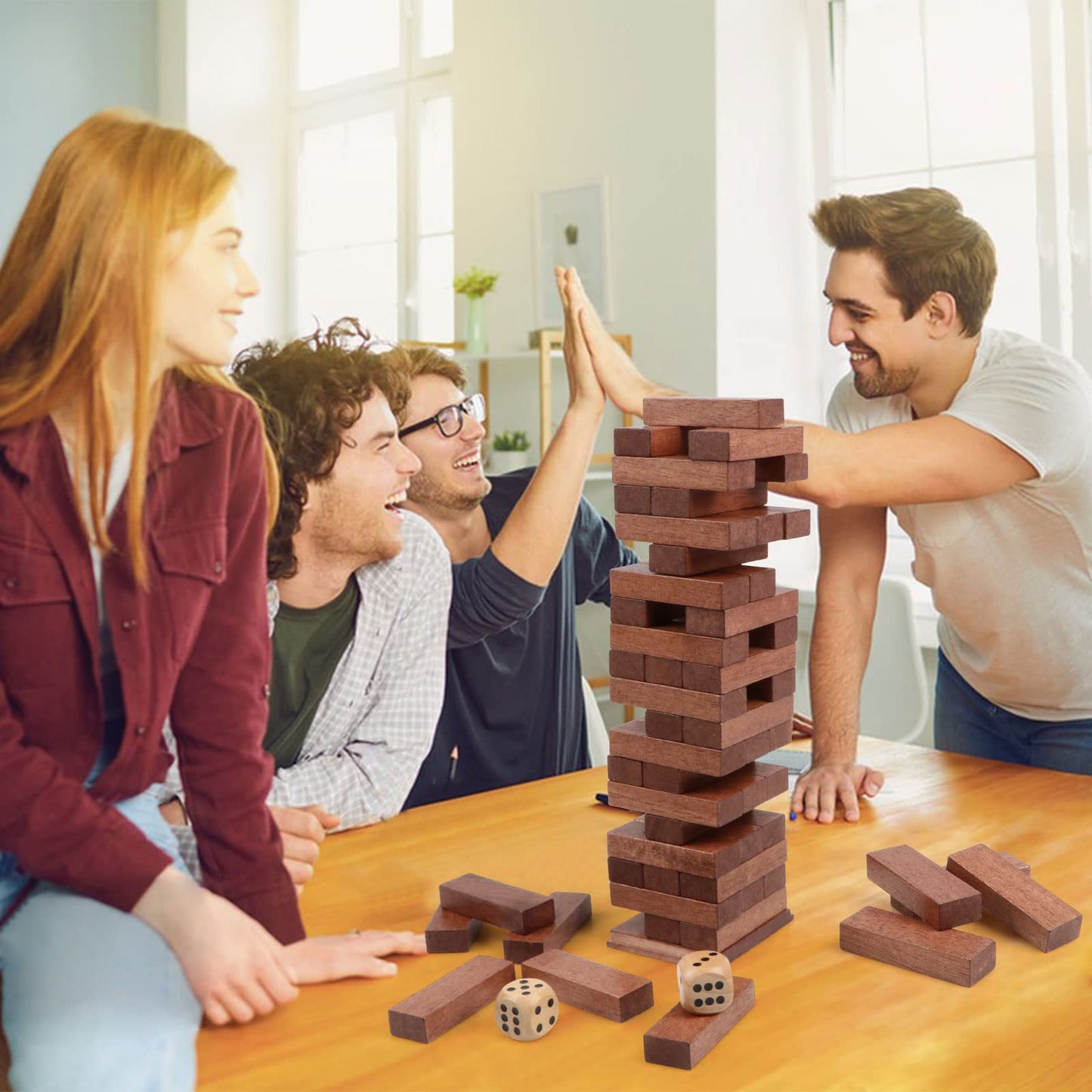 Canuan Wooden Tumbling Tower 54PCS Blocks with Dice | Family Party Game & Storage Box