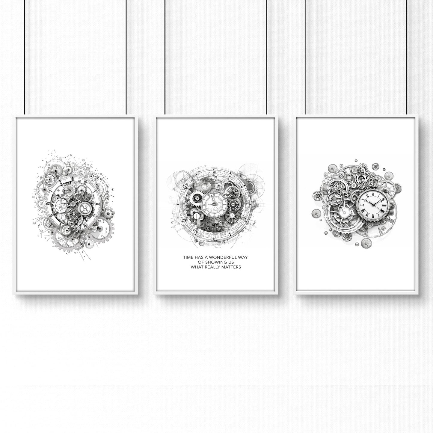 Canvas Painting Wall Decor | Set of 3 Abstract Clocks Wall art Prints