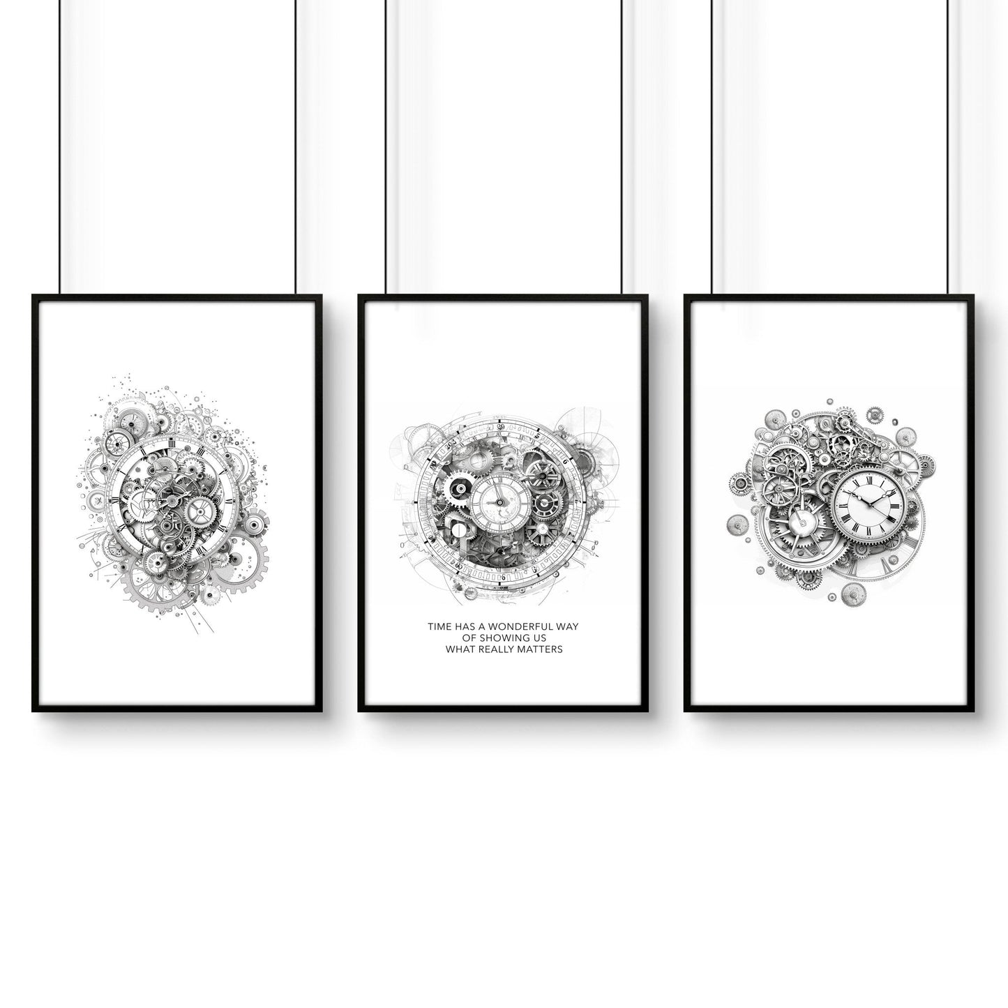 Canvas Painting Wall Decor | Set of 3 Abstract Clocks Wall art Prints