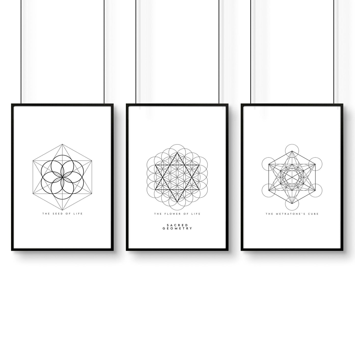 Canvas Pictures For Living Room | Set of 3 Sacred Geometry Wall art Prints