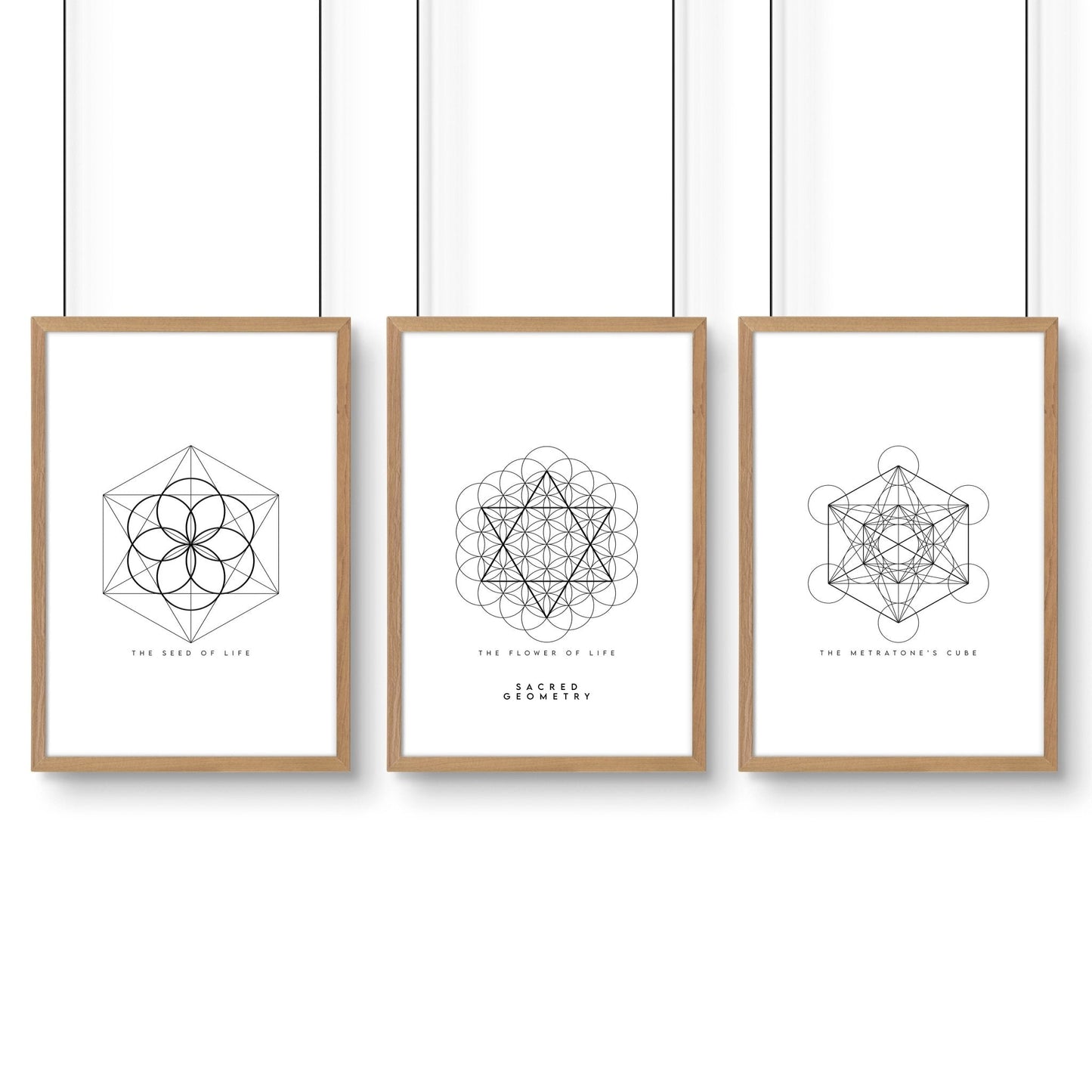 Canvas Pictures For Living Room | Set of 3 Sacred Geometry Wall art Prints