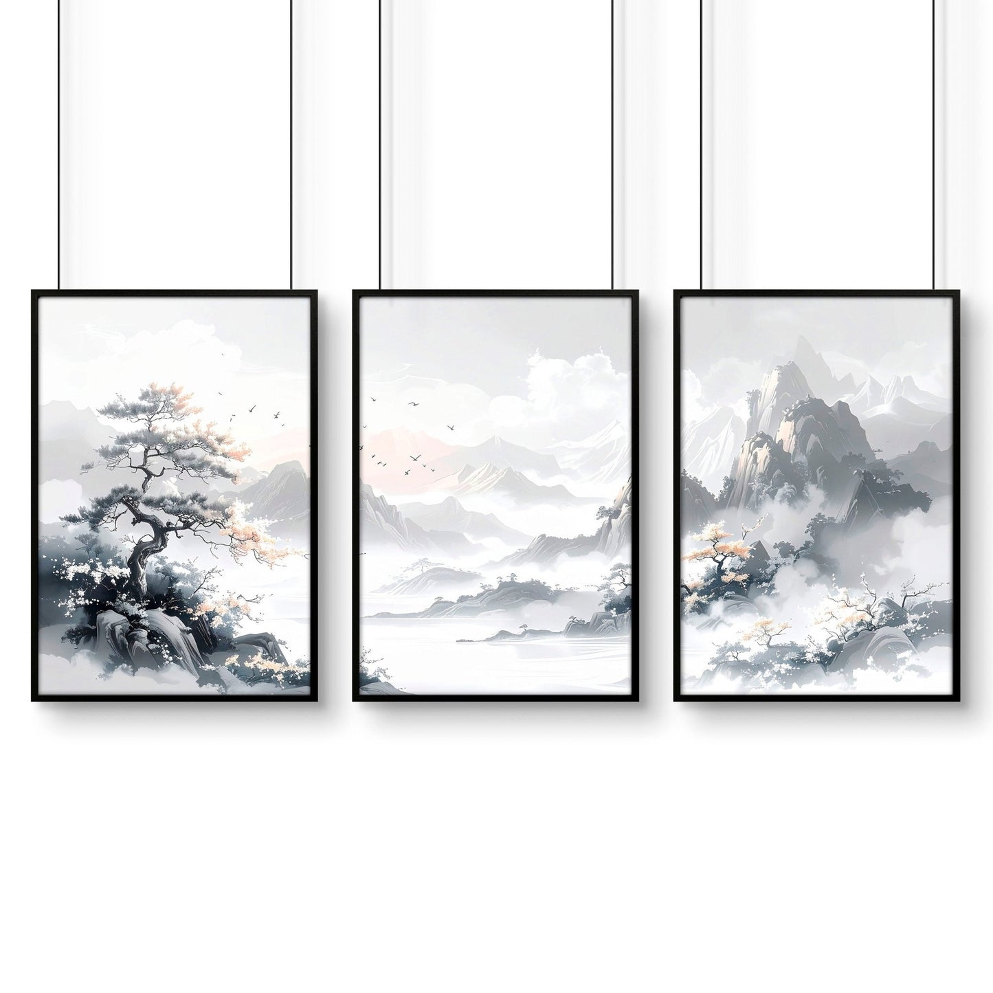 Canvas Wall Prints | Set of 3 Asian Inspired Wall art Prints