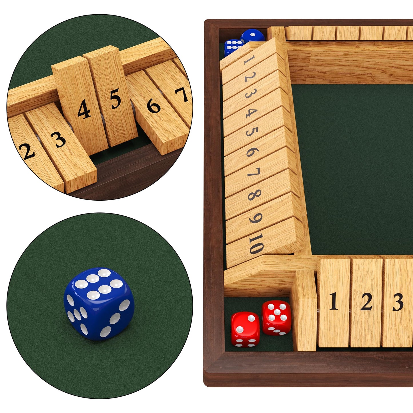 CANYAVE Shut The Box Game – 4-Player Wooden Dice Game for Learning Math (12-in x 12-in)