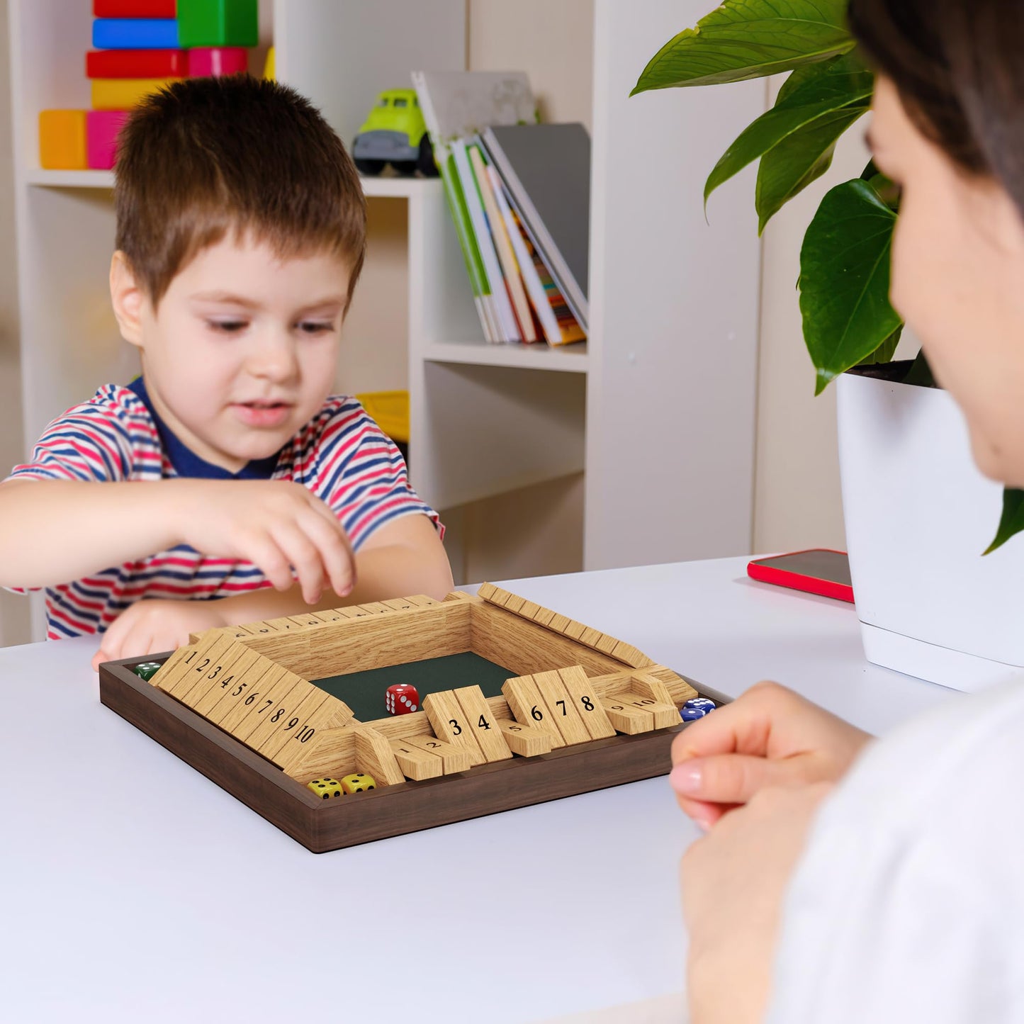 CANYAVE Shut The Box Game – 4-Player Wooden Dice Game for Learning Math (12-in x 12-in)