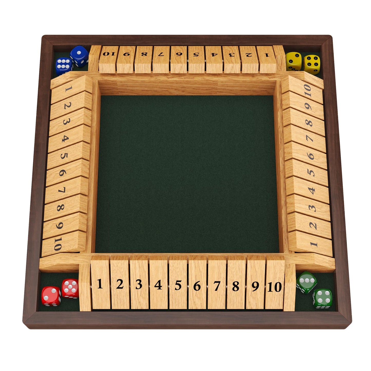 CANYAVE Shut The Box Game – 4-Player Wooden Dice Game for Learning Math (12-in x 12-in)