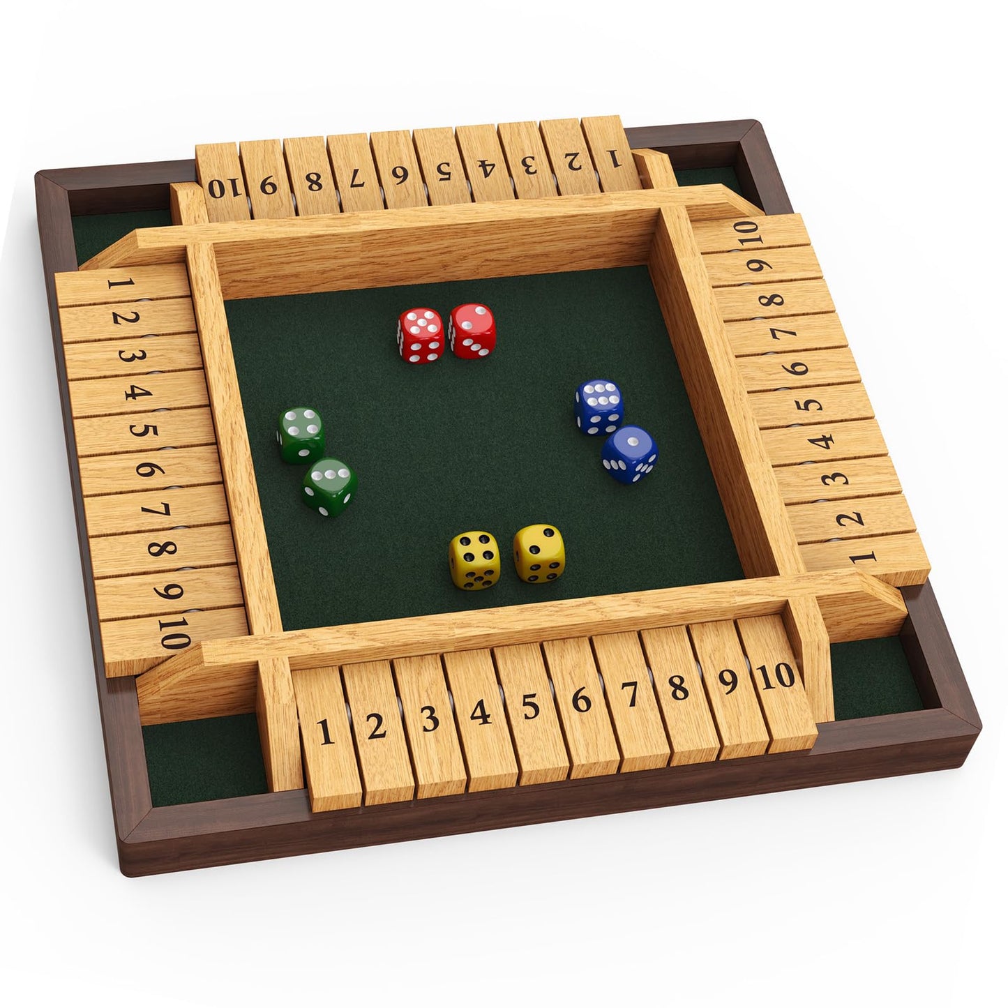 CANYAVE Shut The Box Game – 4-Player Wooden Dice Game for Learning Math (12-in x 12-in)