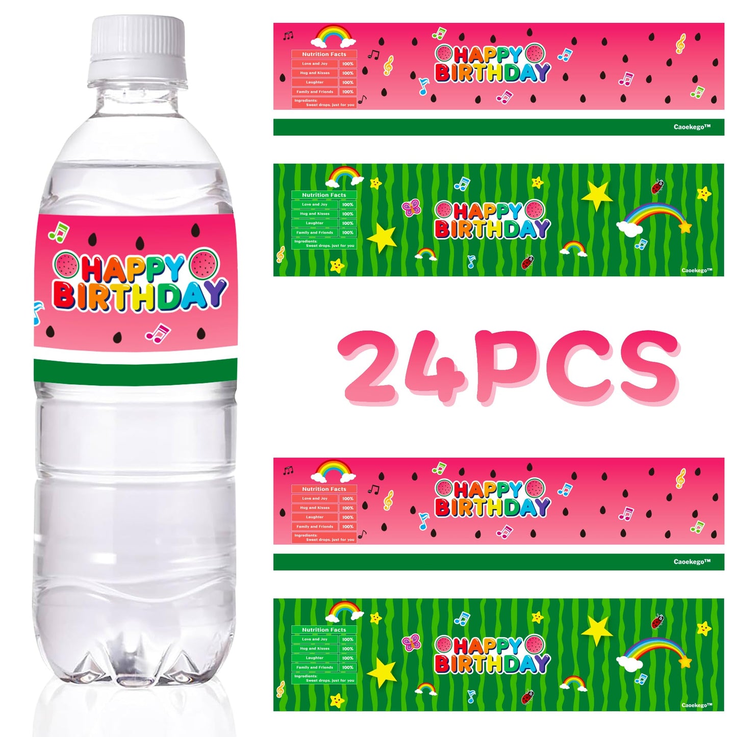 Caoekego 24 Pcs Cartoon Melon Water Bottle Labels – Quick Party Decor for Kids