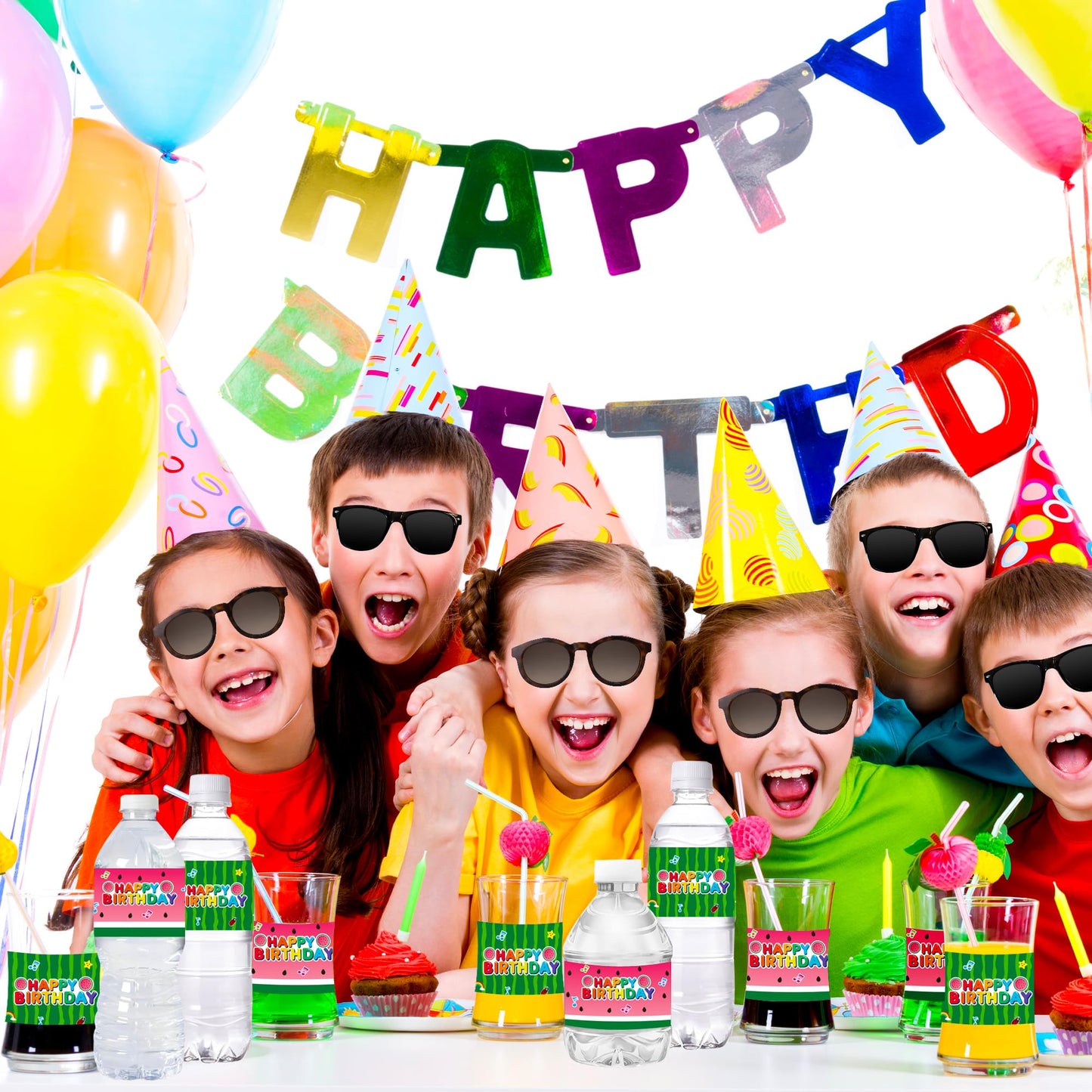 Caoekego 24 Pcs Cartoon Melon Water Bottle Labels – Quick Party Decor for Kids