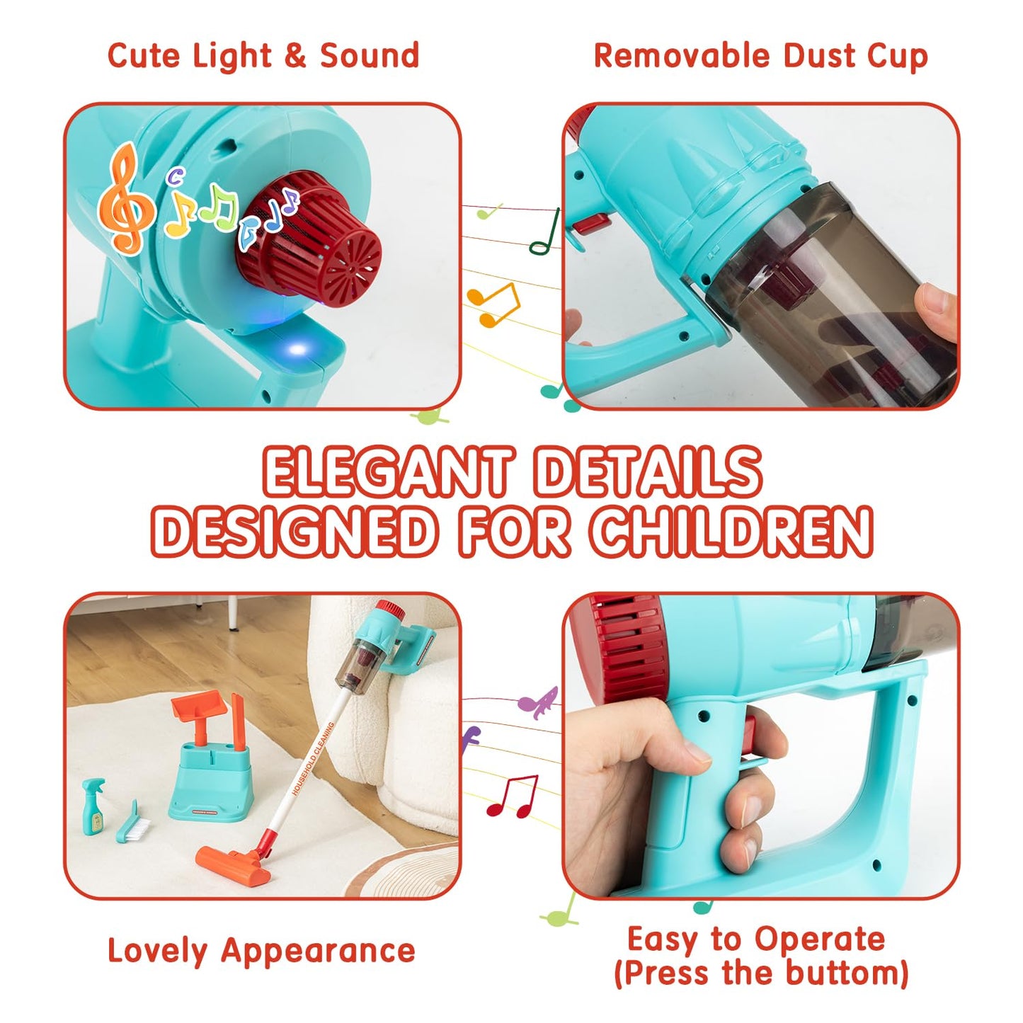 CAPAKIDS Kids Vacuum Cleaning Toy Set – Real Suction, Lights & Sounds