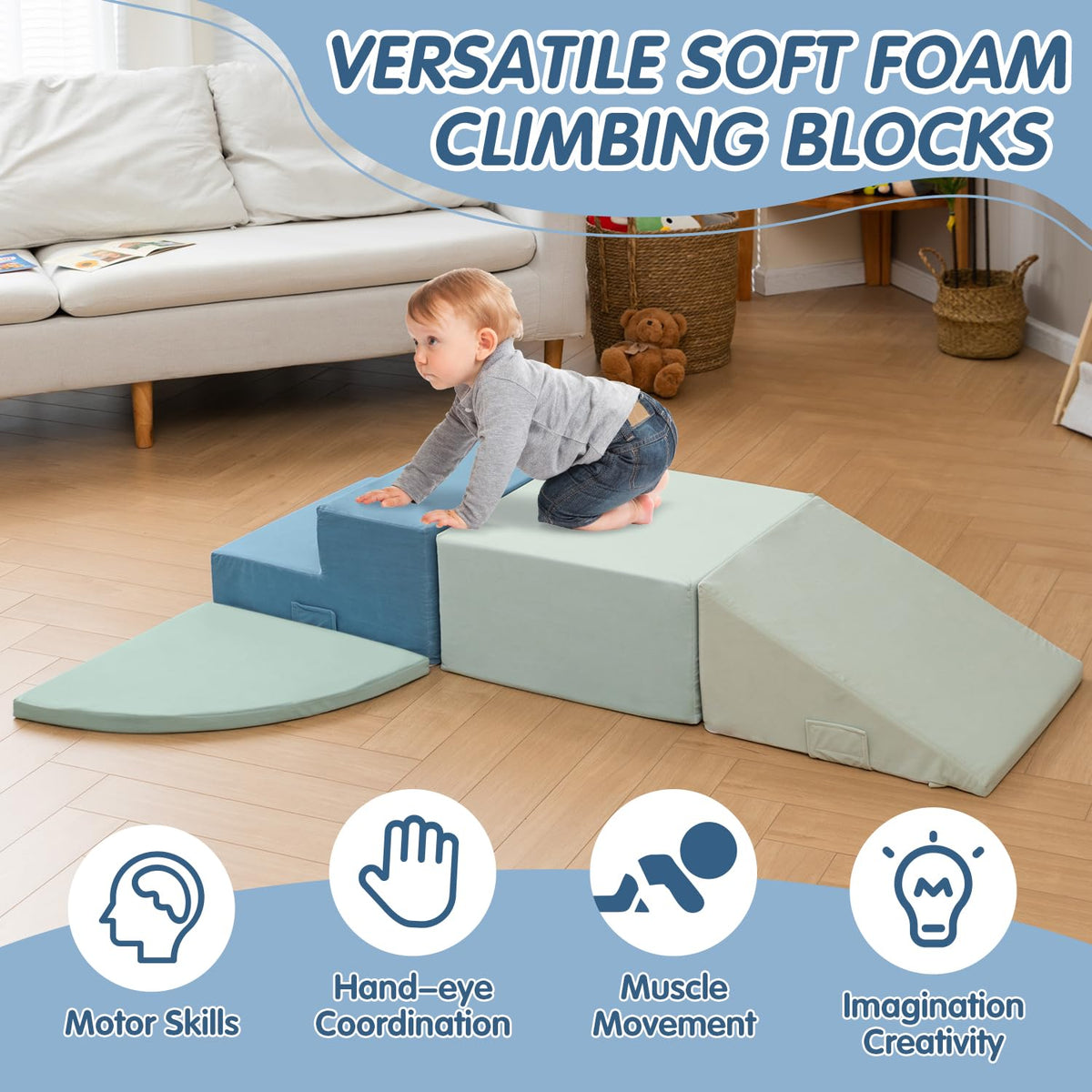 CAPAKIDS Large 4-Piece Foam Climbing Blocks – Velcro Indoor Toddler Toys