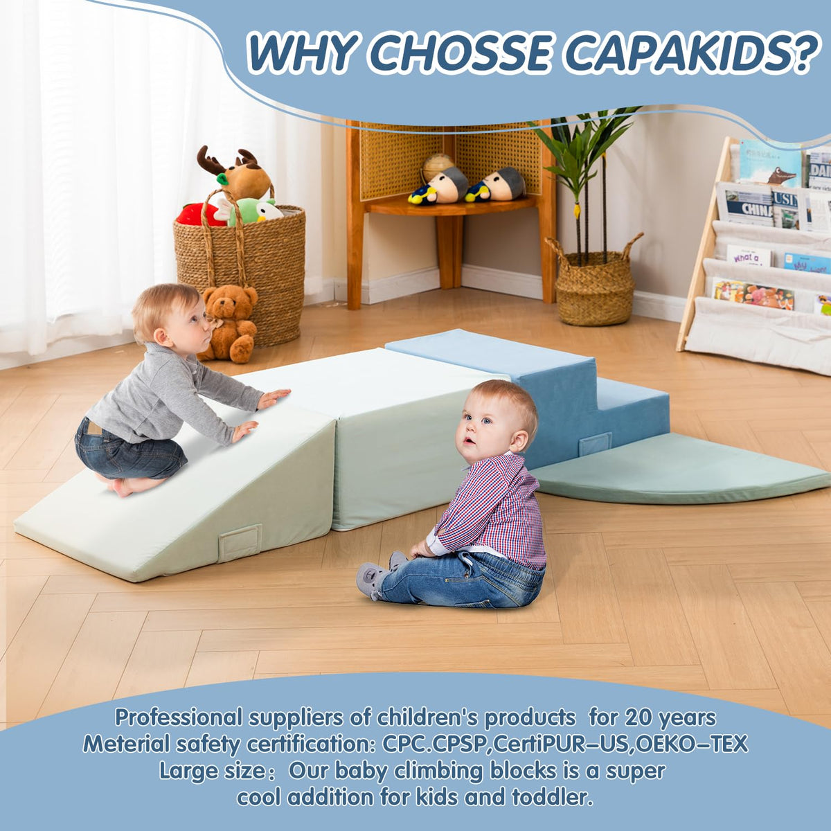 CAPAKIDS Large 4-Piece Foam Climbing Blocks – Velcro Indoor Toddler Toys