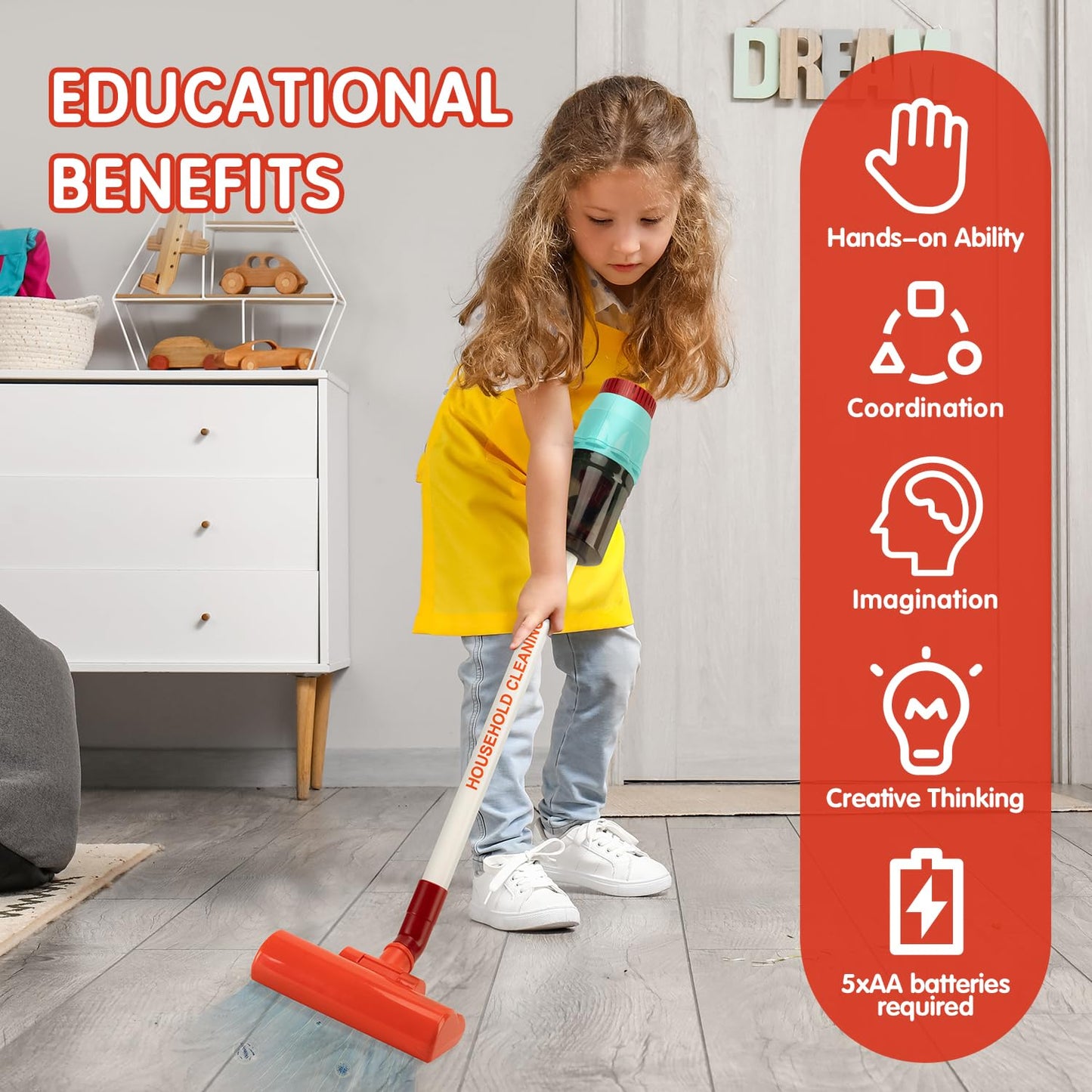 CAPAKIDS Kids Vacuum Cleaning Toy Set – Real Suction, Lights & Sounds