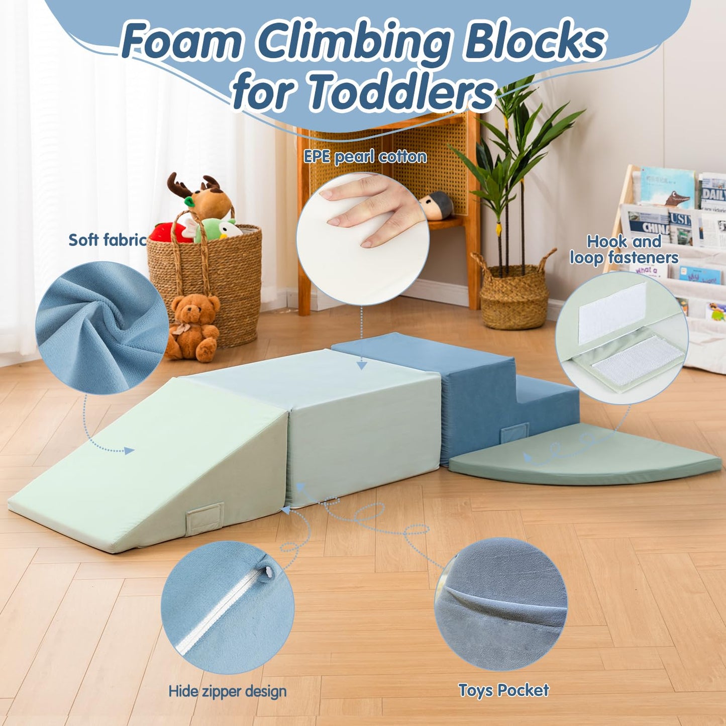CAPAKIDS Large 4-Piece Foam Climbing Blocks – Velcro Indoor Toddler Toys