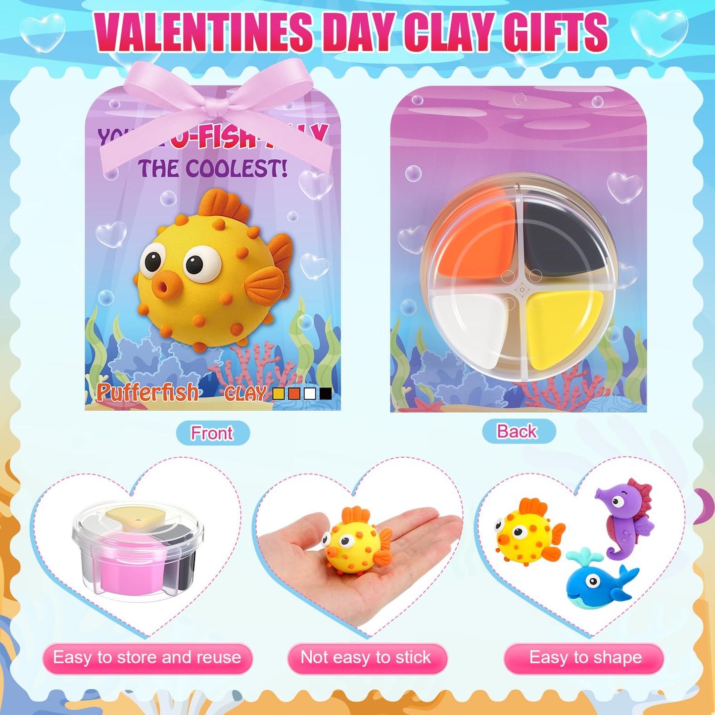 Capoda Valentine's Day Air Dry Clay Craft Kit — 18 Sets with Cards & Ribbon