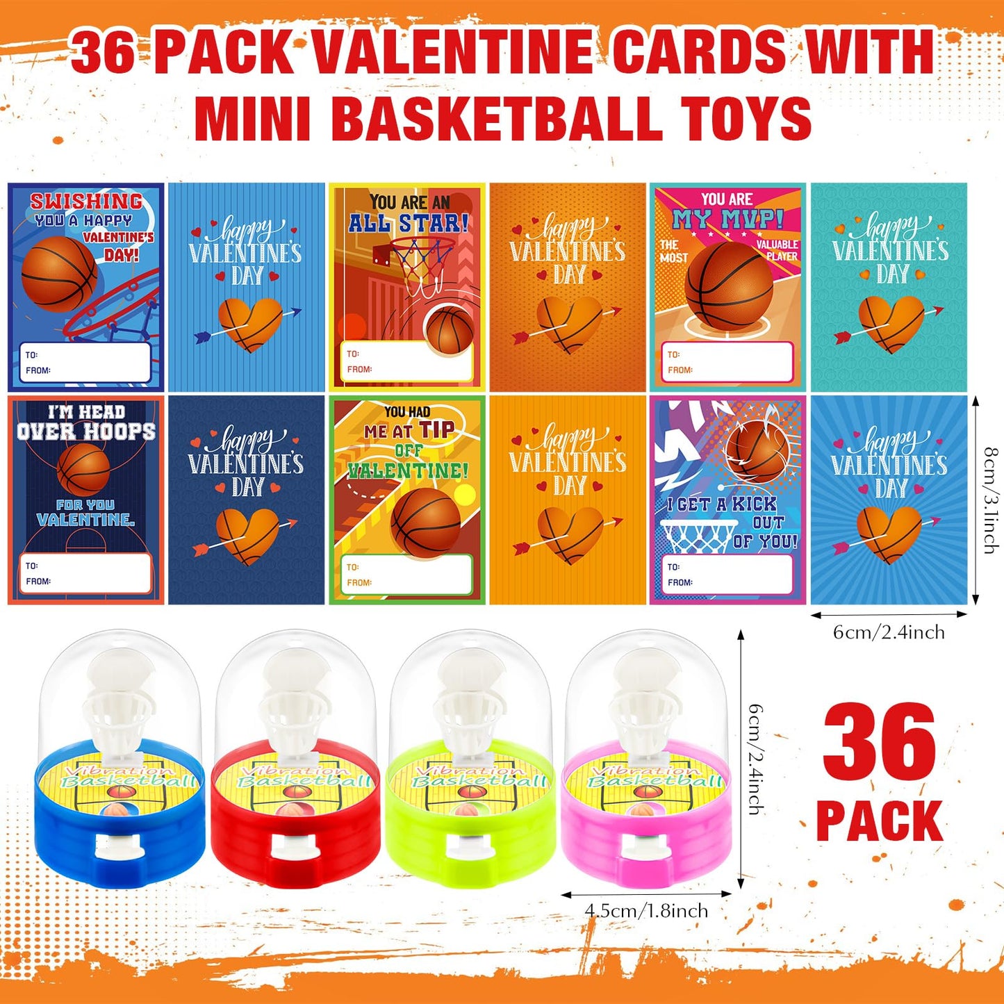 Capoda 36-Pack Valentines Finger Basketball Games & Cards | Classroom Gift Ideas