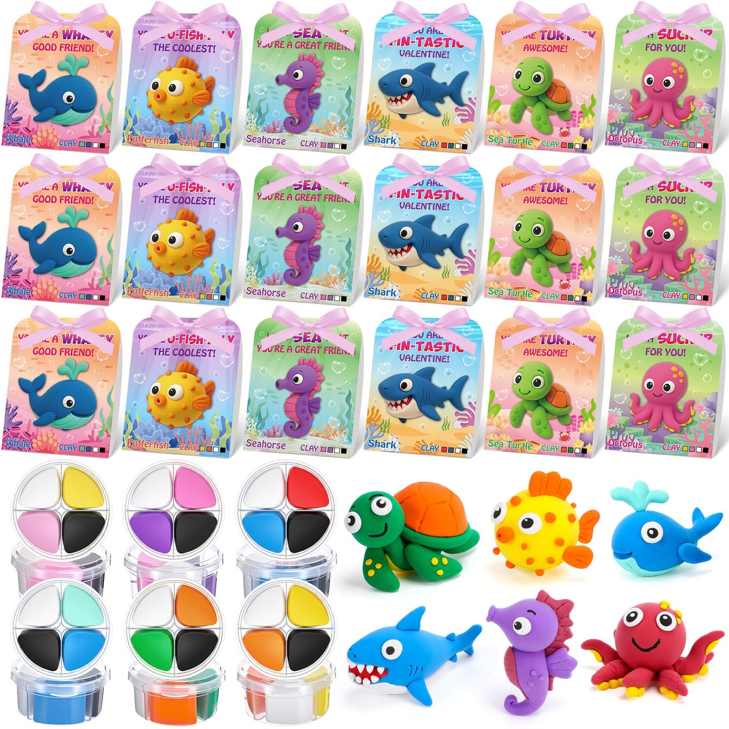Capoda Valentine's Day Air Dry Clay Craft Kit — 18 Sets with Cards & Ribbon