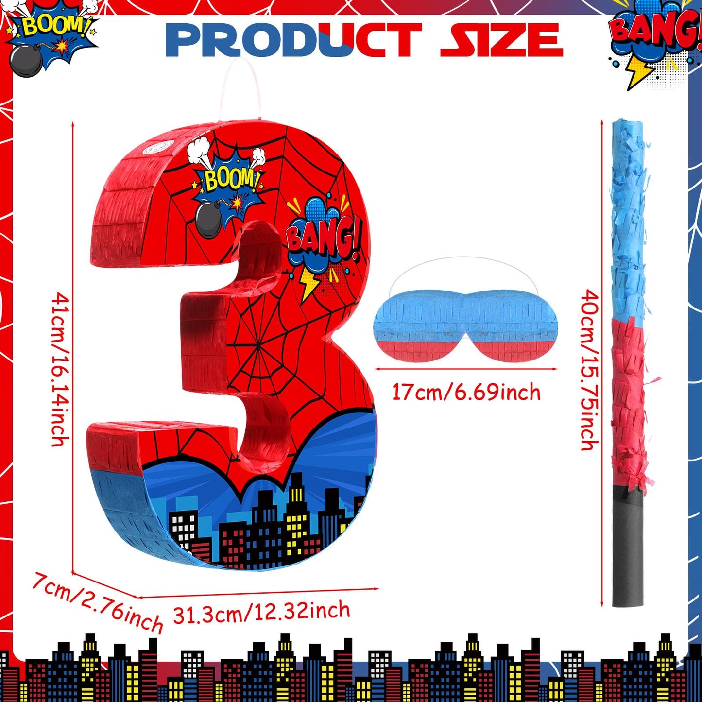 Capoda Number 3 Spider Piñata Bundle with Blindfold & Bat – 16.14 x 12.32 x 2.76 in