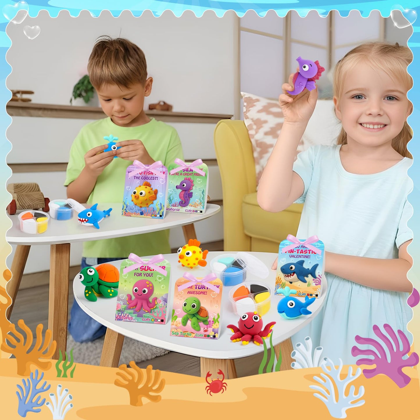 Capoda Valentine's Day Air Dry Clay Craft Kit — 18 Sets with Cards & Ribbon