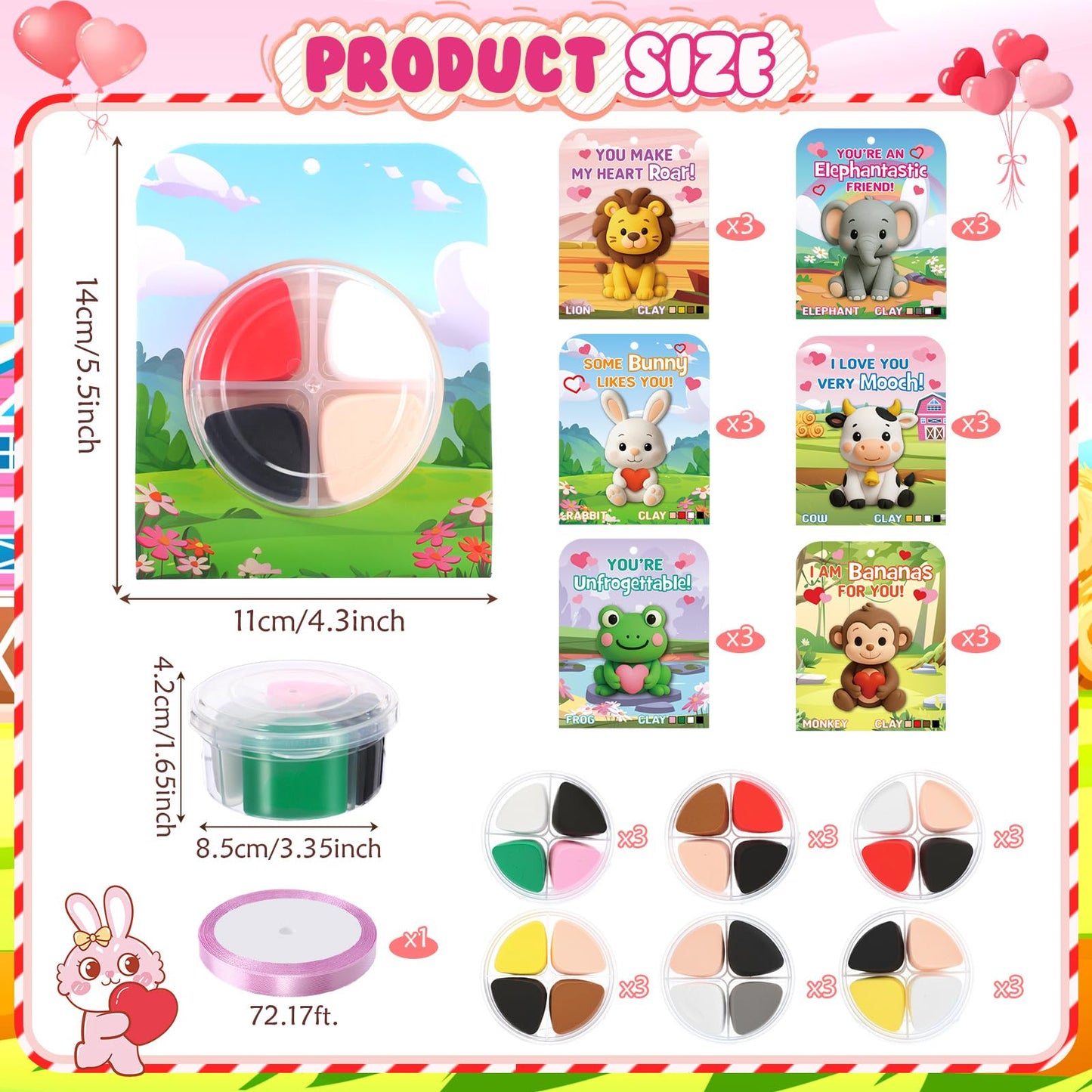 Capoda Valentine's Day Clay Kit – 18 Air-Dry Clays, Cards & Ribbon for Kids' Crafts