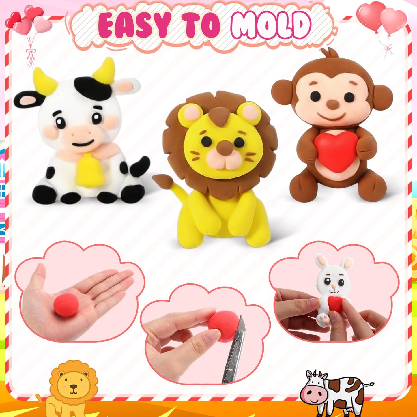 Capoda Valentine's Day Clay Kit – 18 Air-Dry Clays, Cards & Ribbon for Kids' Crafts