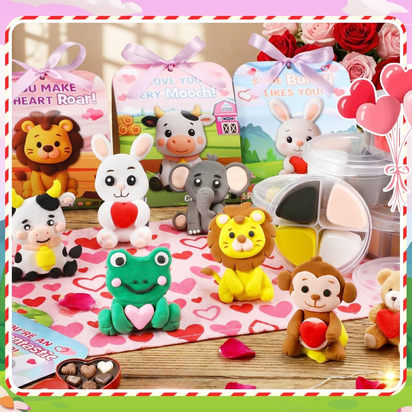 Capoda Valentine's Day Clay Kit – 18 Air-Dry Clays, Cards & Ribbon for Kids' Crafts