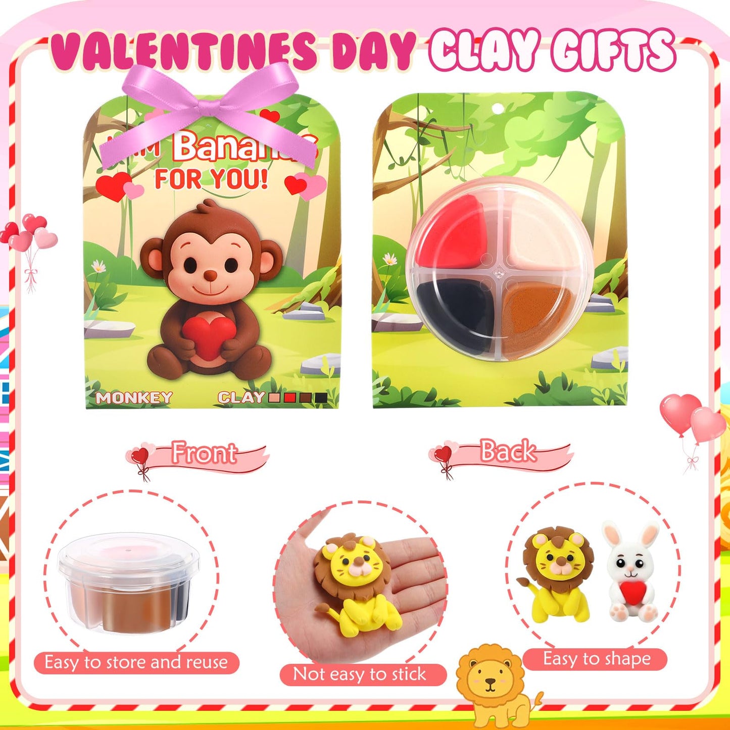 Capoda Valentine's Day Clay Kit – 18 Air-Dry Clays, Cards & Ribbon for Kids' Crafts