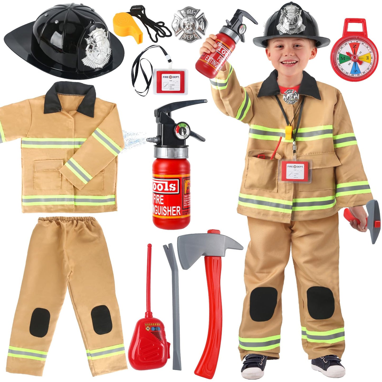 Captain Chaowing 11-Piece Firefighter Costume for Kids – Realistic Dress Up Set (Ages 3–7)