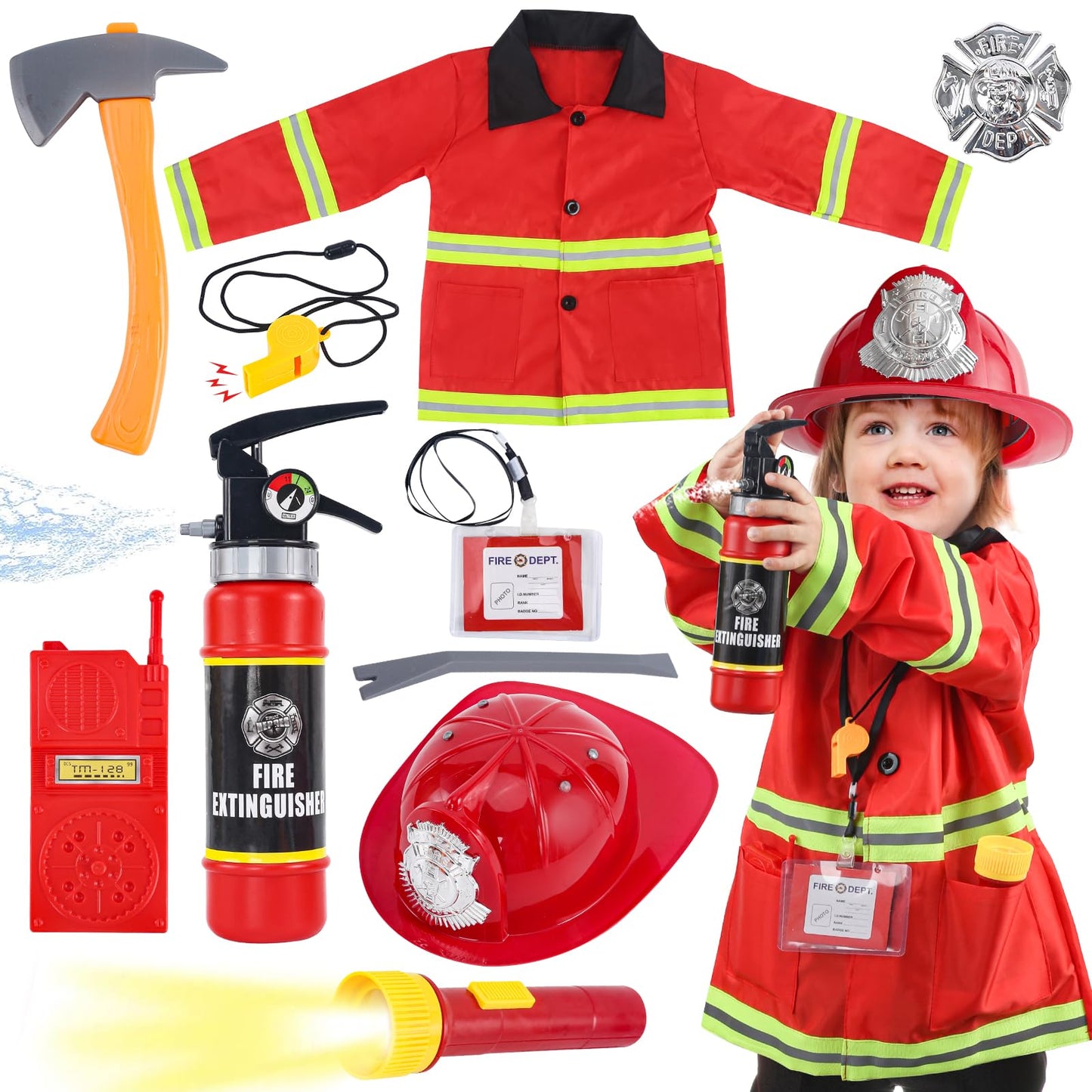 CAPTAIN CHAOWING Fireman Costume for Kids – 10-Piece Firefighter Role Play Set