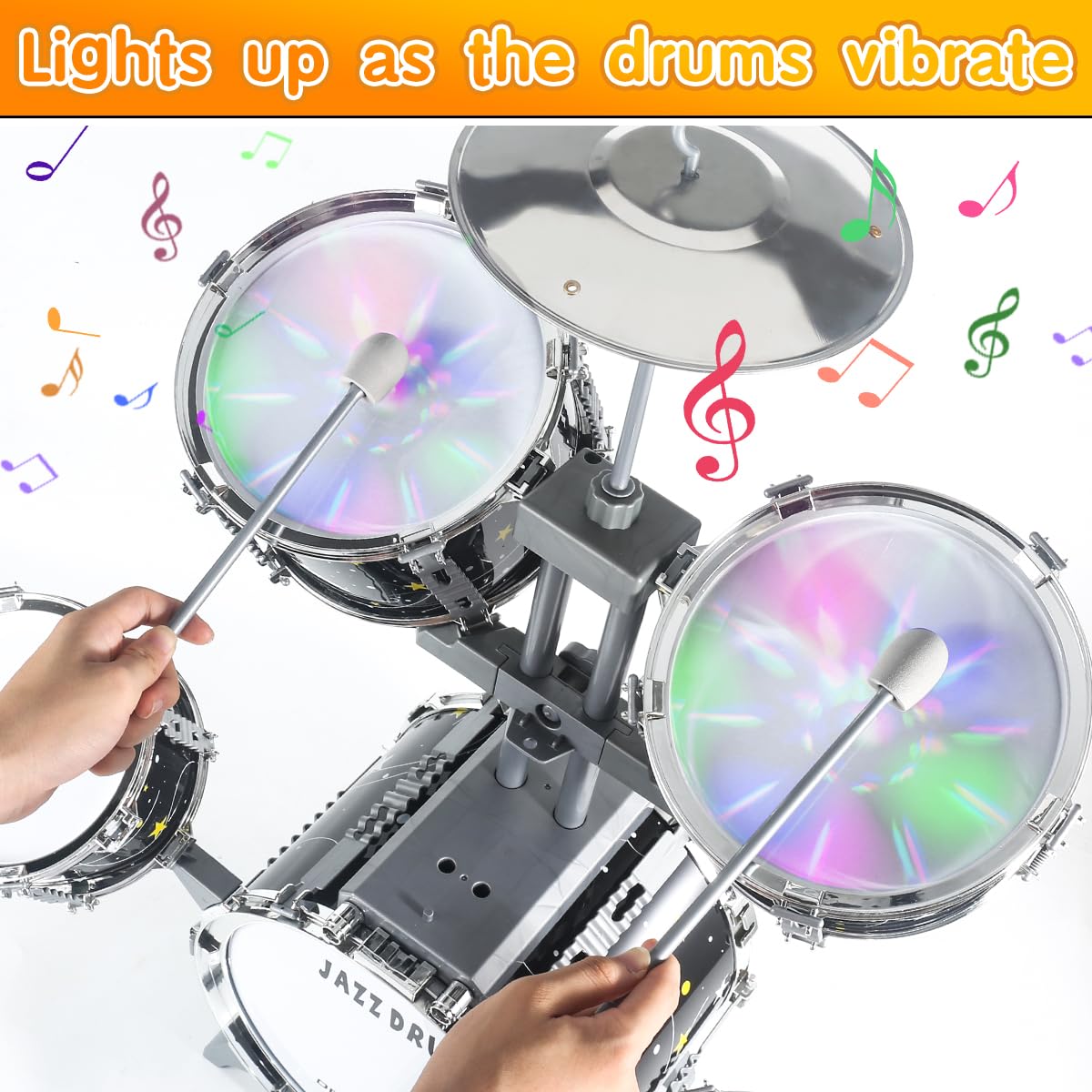 Captain Chaowing Kids Drum Set for Toddlers 1-3 — Upgraded All-Plastic Jazz Drum Kit with Lights