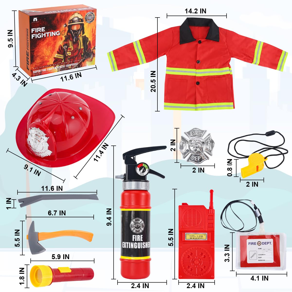 CAPTAIN CHAOWING Fireman Costume for Kids – 10-Piece Firefighter Role Play Set