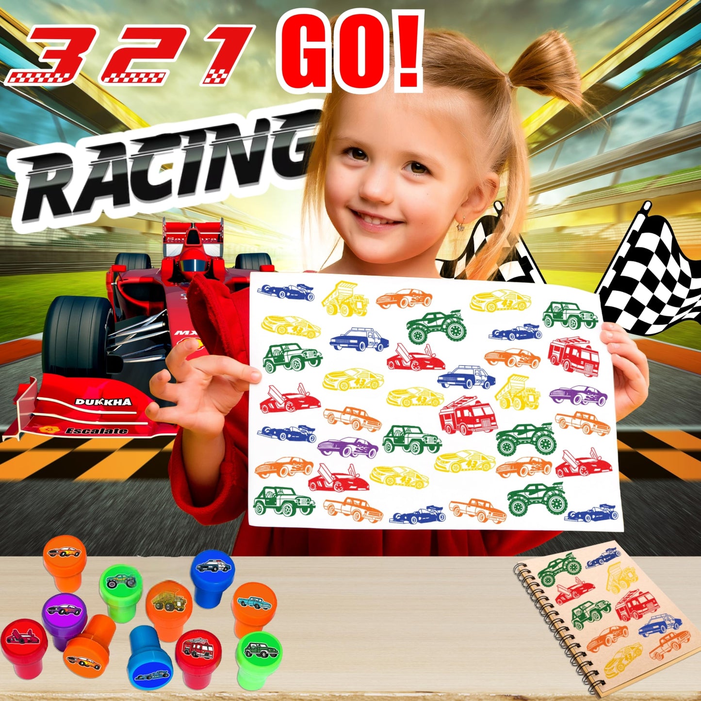 Car and Truck Stamps for Kids – 12pc Self-Inking Stampers for Party Favors & Crafts